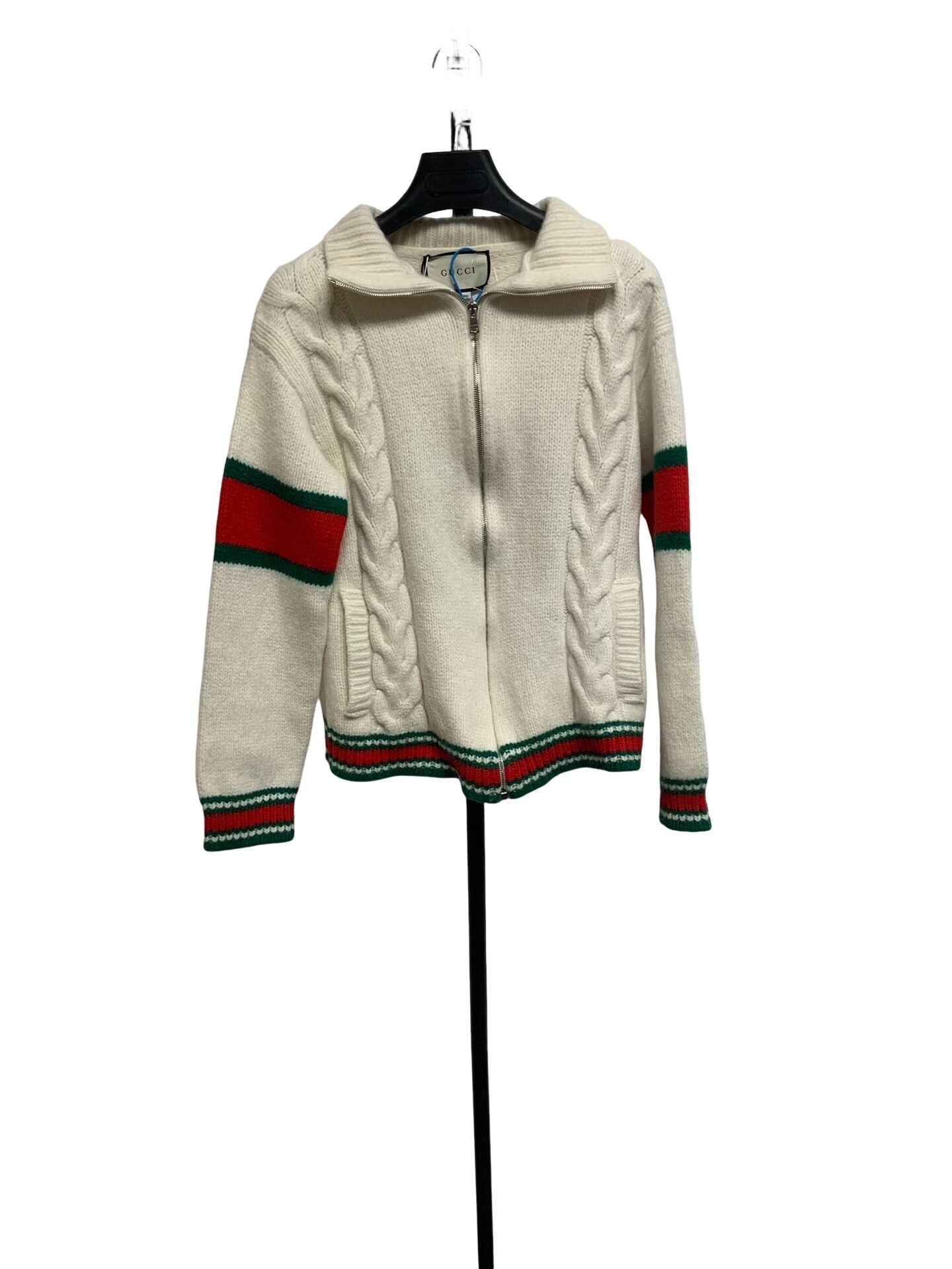 Gucci Gucci Cable Knit Web Zip Sweater US M Size US M / EU 48-50 / 2 - 1 Thumbnail