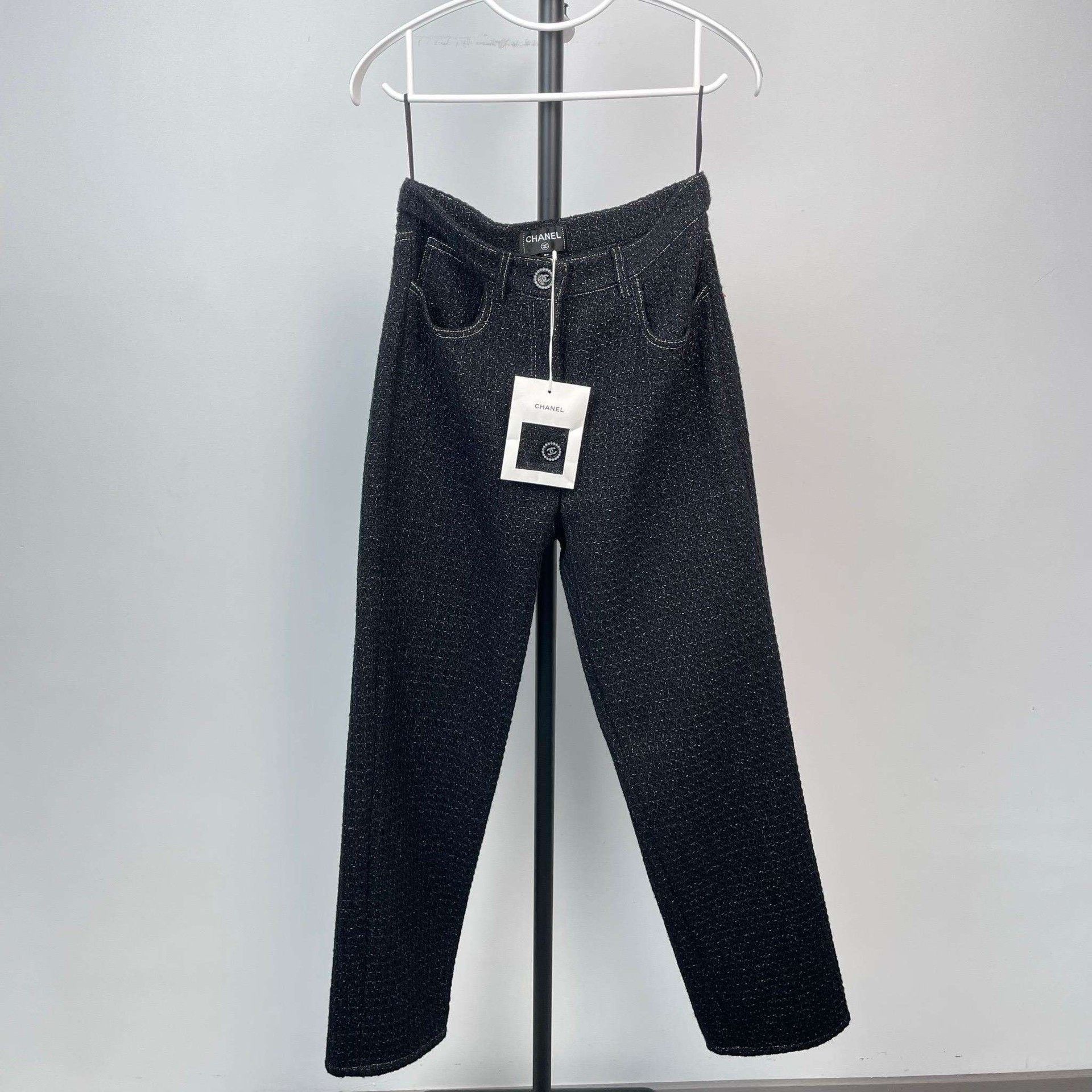 Chanel Chanel Black Tweed Straight-Leg Pants Size 36" / US 14 / IT 50 - 1 Thumbnail