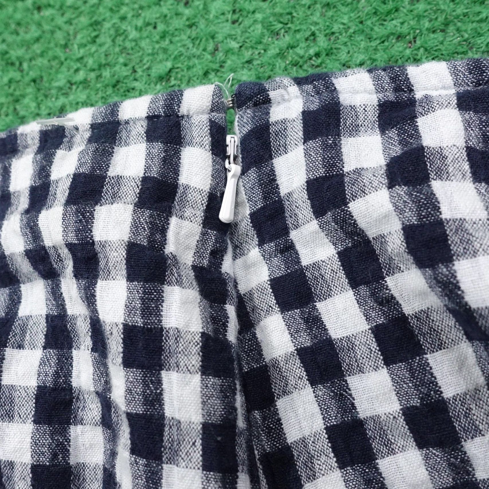 Vintage VINTAGE American Eagle Gingham Check Skirt Womens Small Casual A-Line Mini Lined Cotton Linen Blue Size 28" / US 6 / IT 42 - 6 Thumbnail