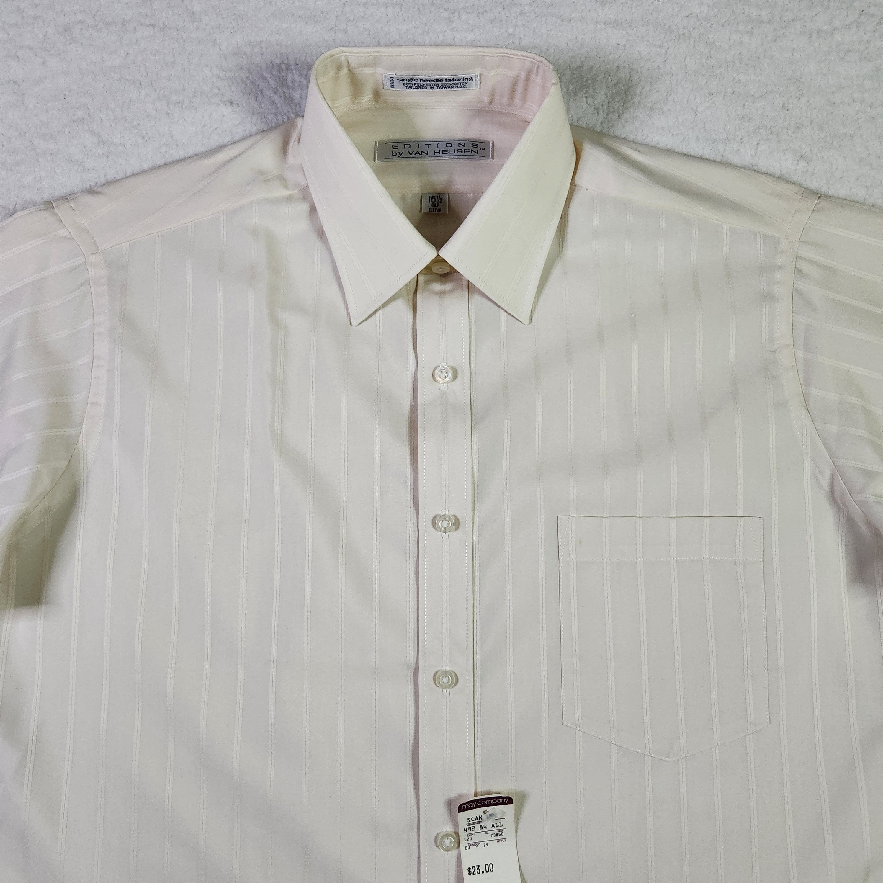 Van Heusen VINTAGE Van Heusen Half Sleeve Dress Shirt 15.5 Cream Stripe Size US L / EU 52-54 / 3 - 3 Thumbnail