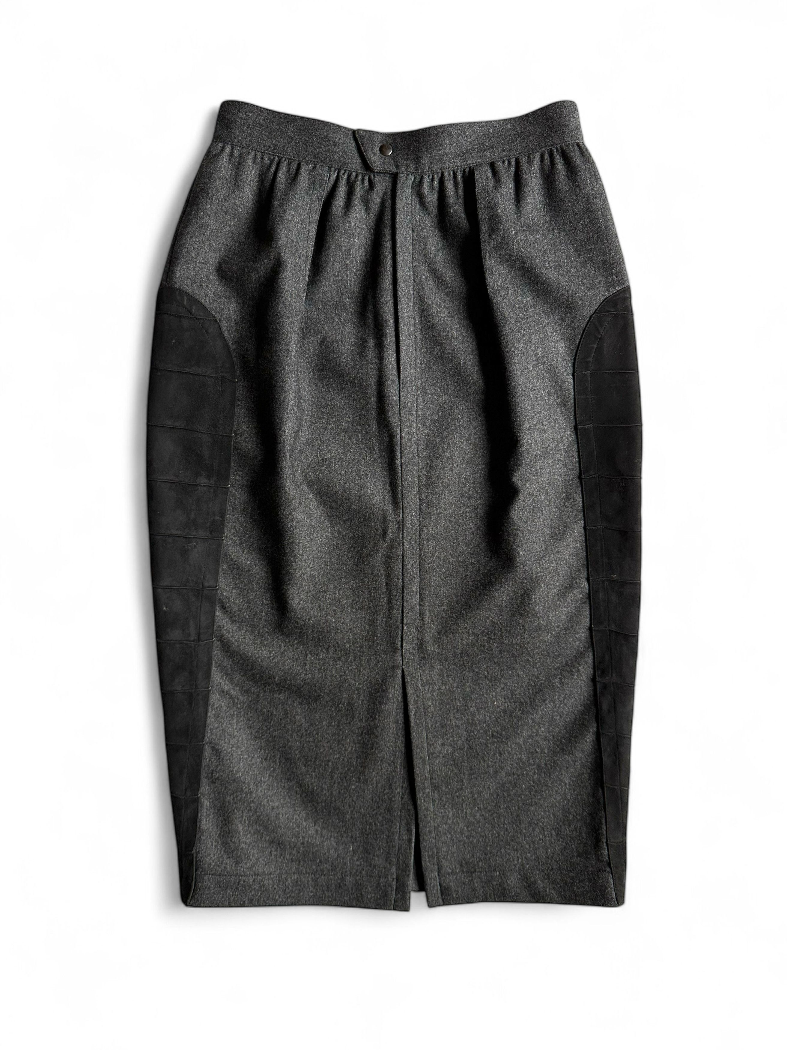 Thierry Mugler Vintage Thierry Mugler Wool & Leather Midi Skirt Size 30" / US 8 / IT 44 - 2 Thumbnail