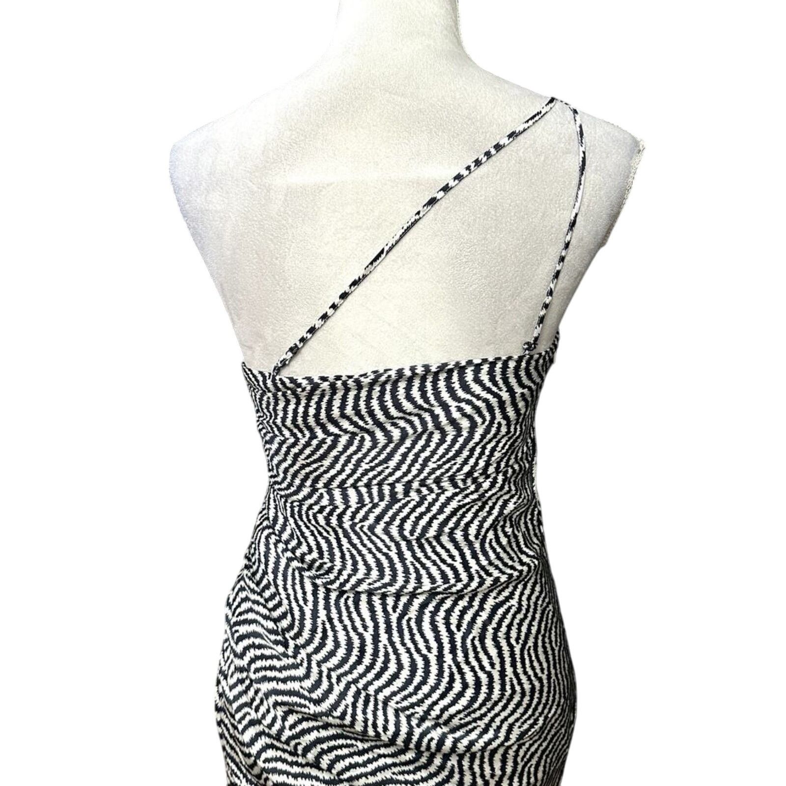 Cinq a Sept Cinq A Sept Midi Dress One Shoulder Silk Black/White 2 NWOT Size XS / US 0-2 / IT 36-38 - 7 Thumbnail