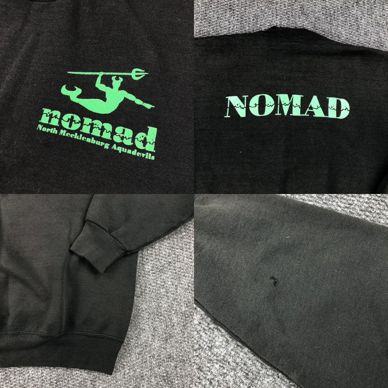 Fruit Of The Loom VINTAGE Nomad Swim Team Sweatshirt XL Black 90s Crewneck Pullover Fruit of the Loom Mens Distressed Grunge Double Sided Graphic US Made Size US XL / EU 56 / 4 - 8 Thumbnail