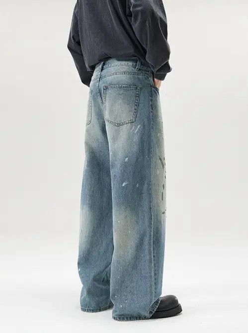 VIBE Vintage washed ink-splashed distressed straight jeans Size US 32 / EU 48 - 8 Thumbnail