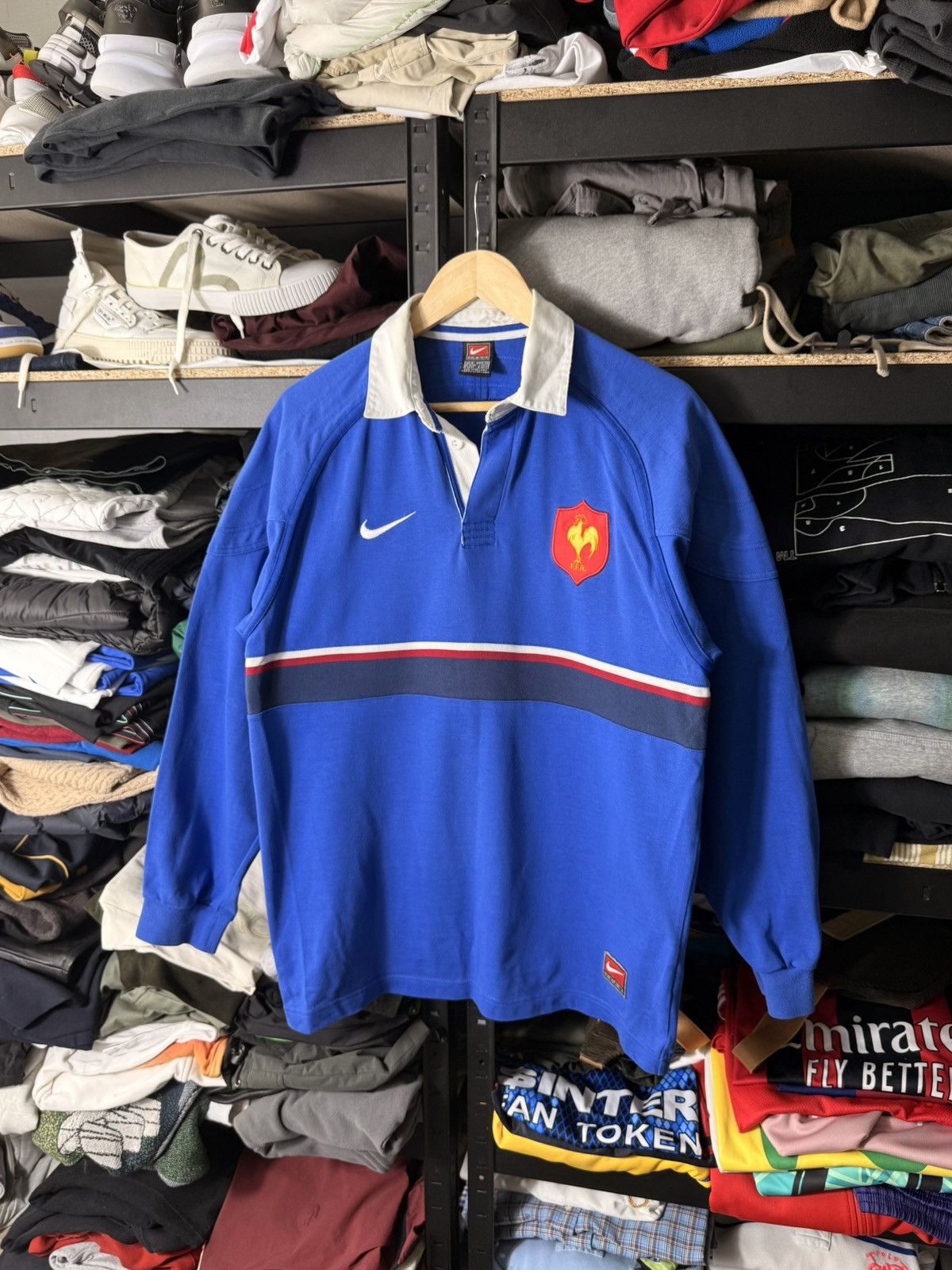 Nike Vintage 90s Nike France Rugby Union Rugby Jersey Long Sleeve Size US M / EU 48-50 / 2 - 2 Thumbnail