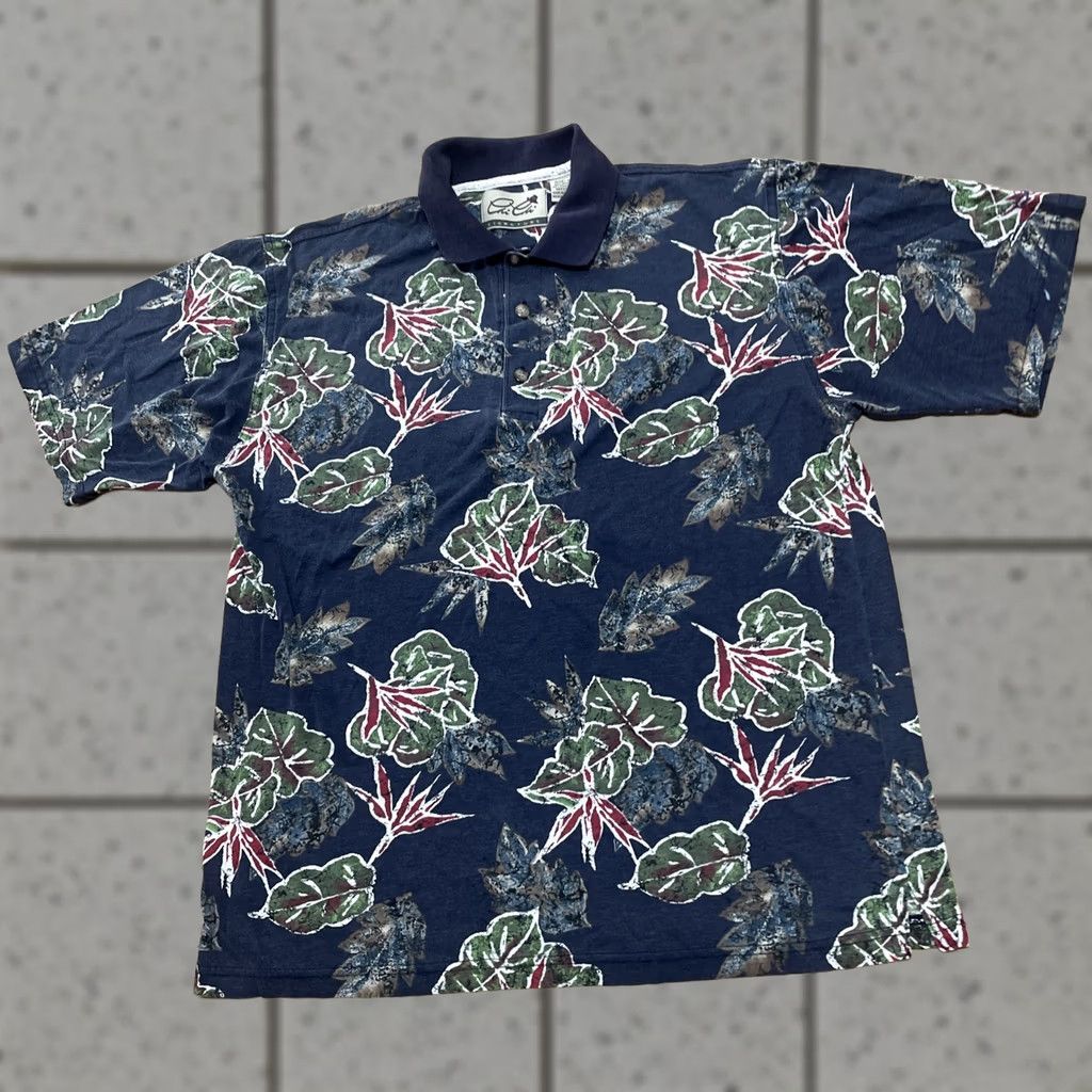 Vintage VINTAGE Chi Chi Polo Shirt Men M Blue Green Leaves Print 90s Retro Hawaiian Casual Polo Shirt Men M Size US M / EU 48-50 / 2 - 1 Thumbnail