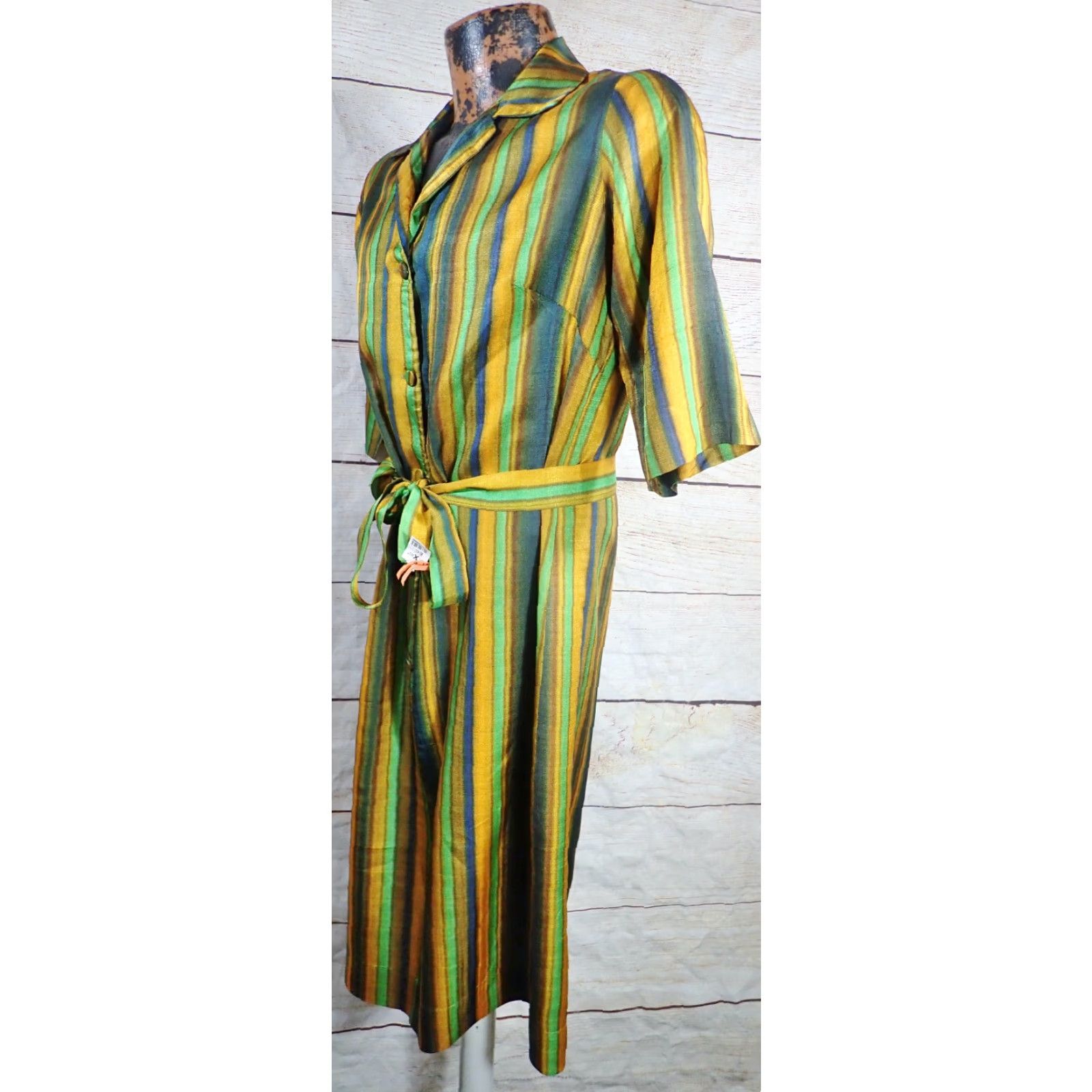 Vintage Vintage Peggy Lou California 50s 60s Dress Womens Midi Belted A-Line Retro Green Gold Brown Teal Mid Century Size M / US 6-8 / IT 42-44 - 2 Thumbnail