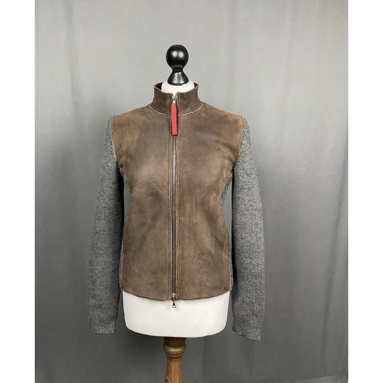 Prada Prada Women's Brown Gray Leather Calfskin Shearlig Wool Hybr Size S / US 4 / IT 40 - 1 Thumbnail