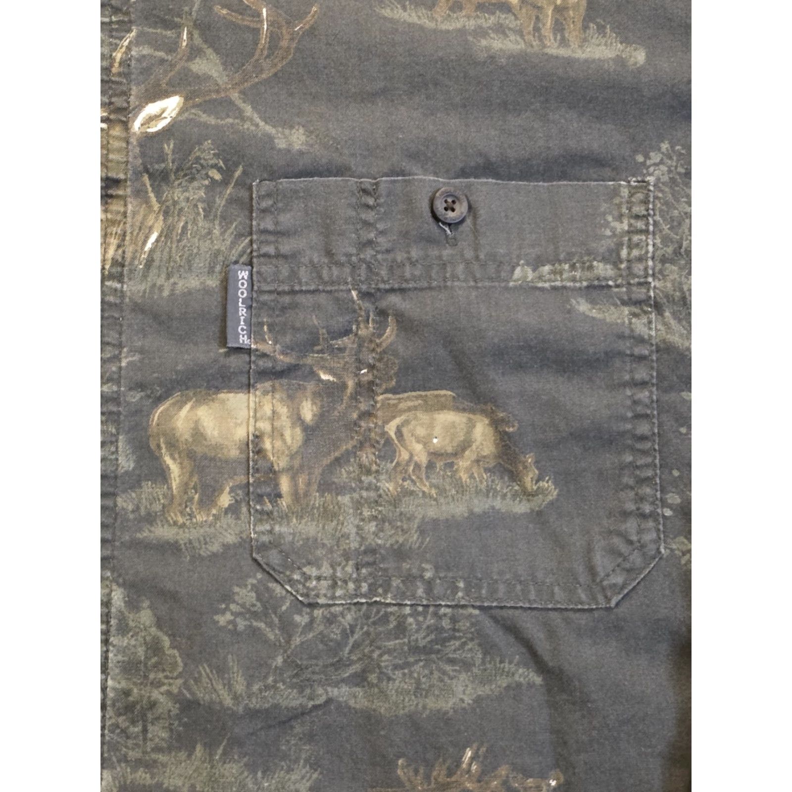 Vintage VINTAGE Woolrich Shirt Button-Up Elk AOP Graphite Long Sleeve Men's XL Gray Cotton Woolen 90s Outdoor Animals Pockets All Seasons Easy Care Size US XL / EU 56 / 4 - 4 Thumbnail