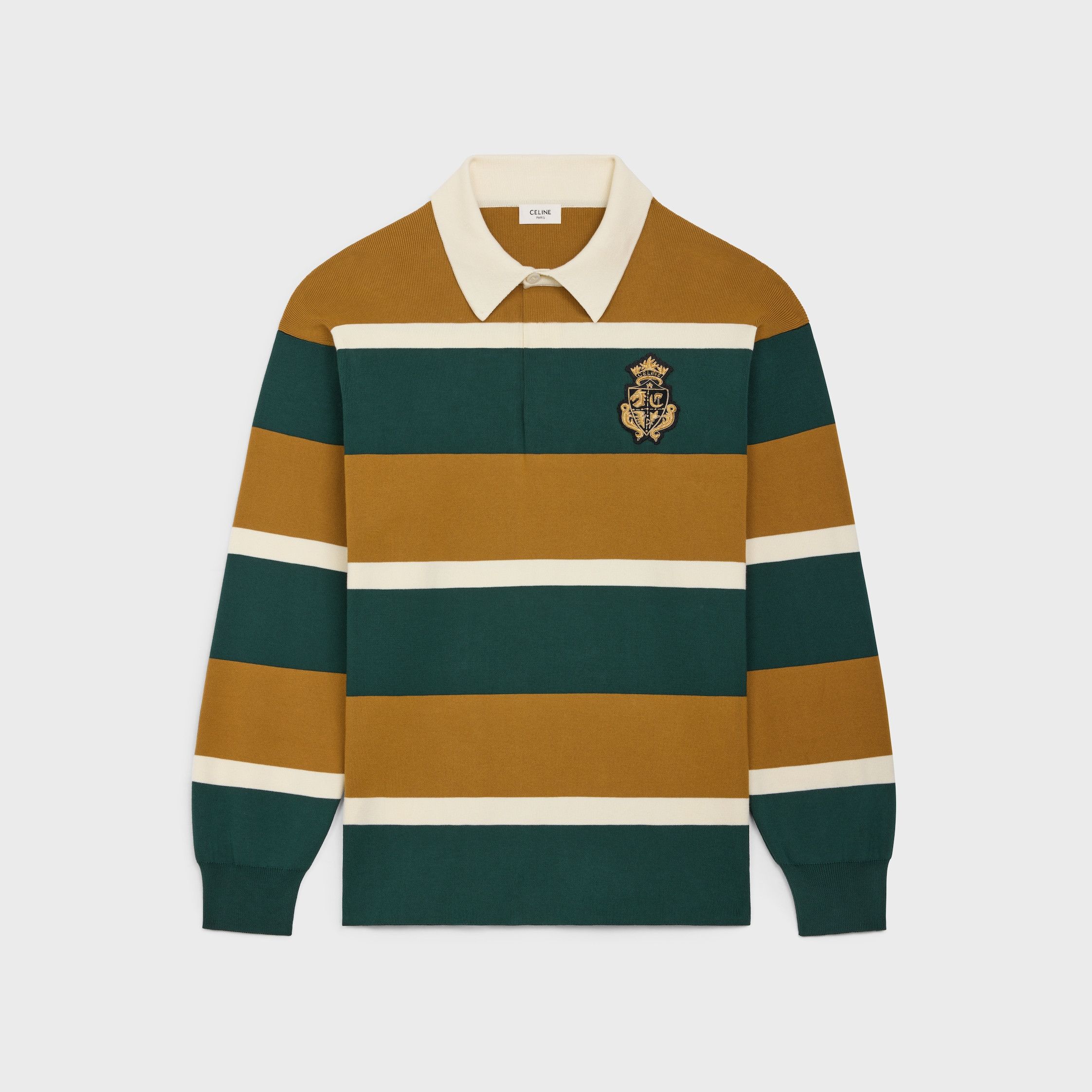 Celine BLASON RUGBY POLO SHIRT IN STRIPED COTTON green/ochre Size US S / EU 44-46 / 1 - 1 Thumbnail