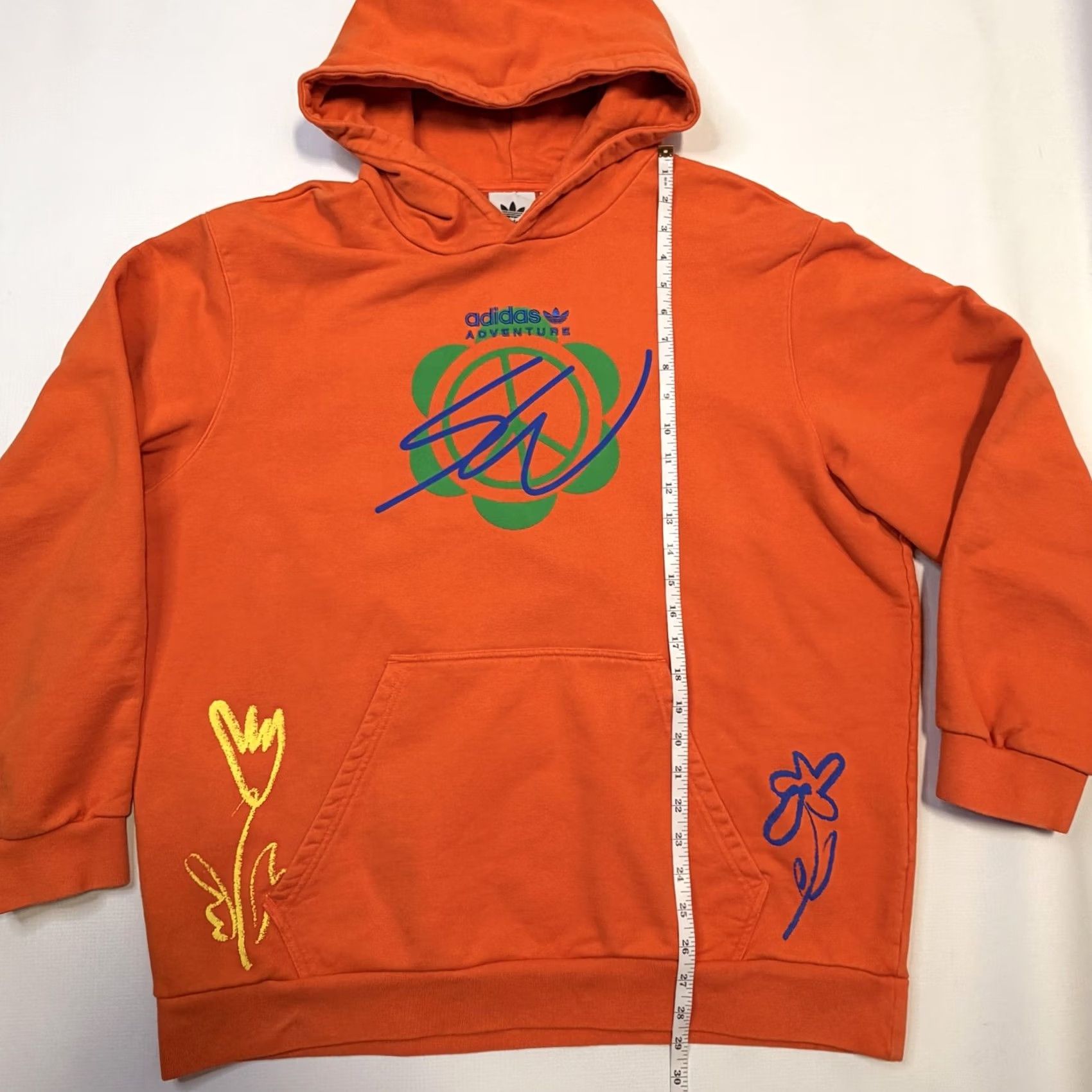 Adidas Adidas Originals Hoodie Mens XL Orange Flower Graphic Pullover HI3303 Size US XL / EU 56 / 4 - 4 Thumbnail