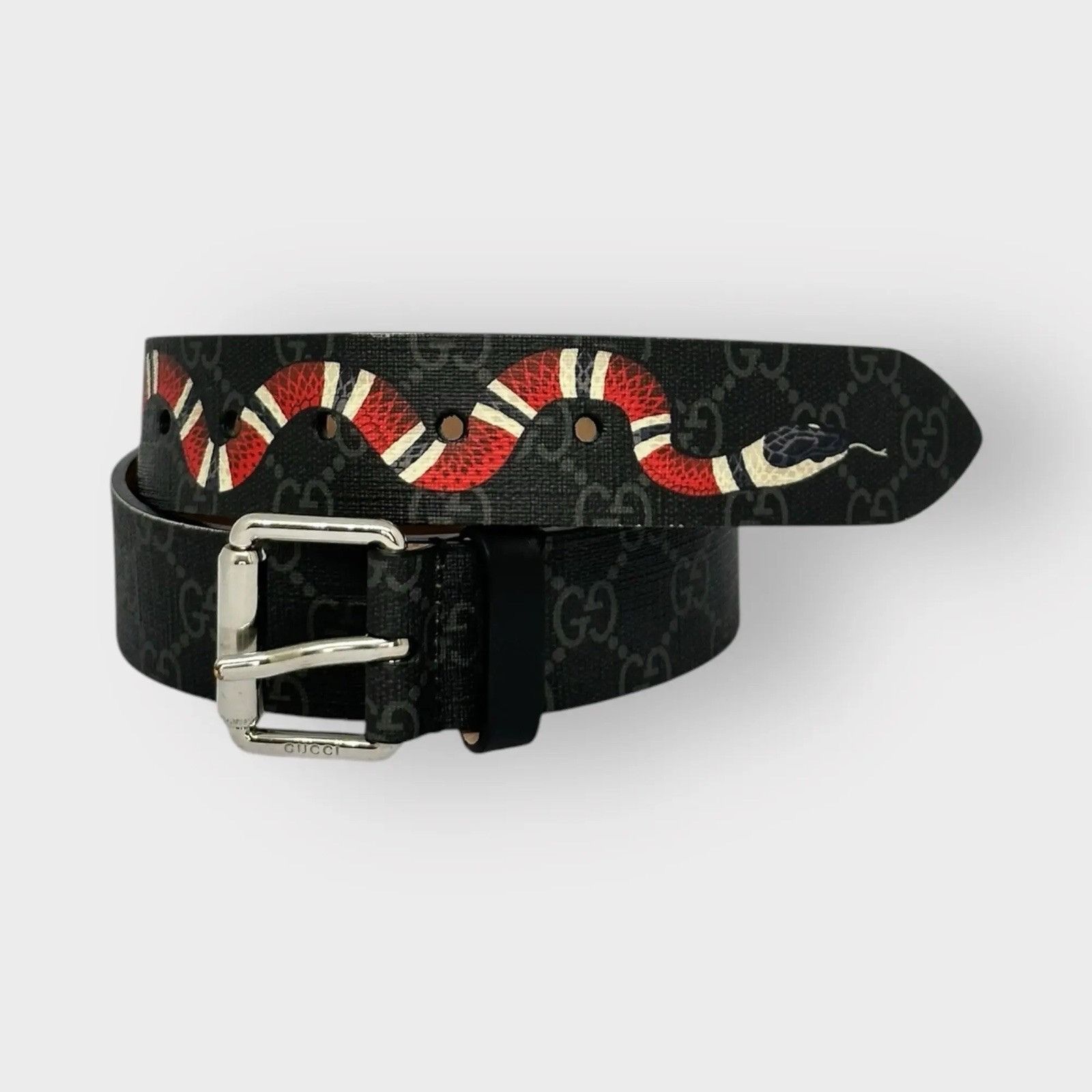 Gucci New GUCCI Monogramme Kingsnake Black Luxury Designer Belt Si Size 32 - 1 Thumbnail