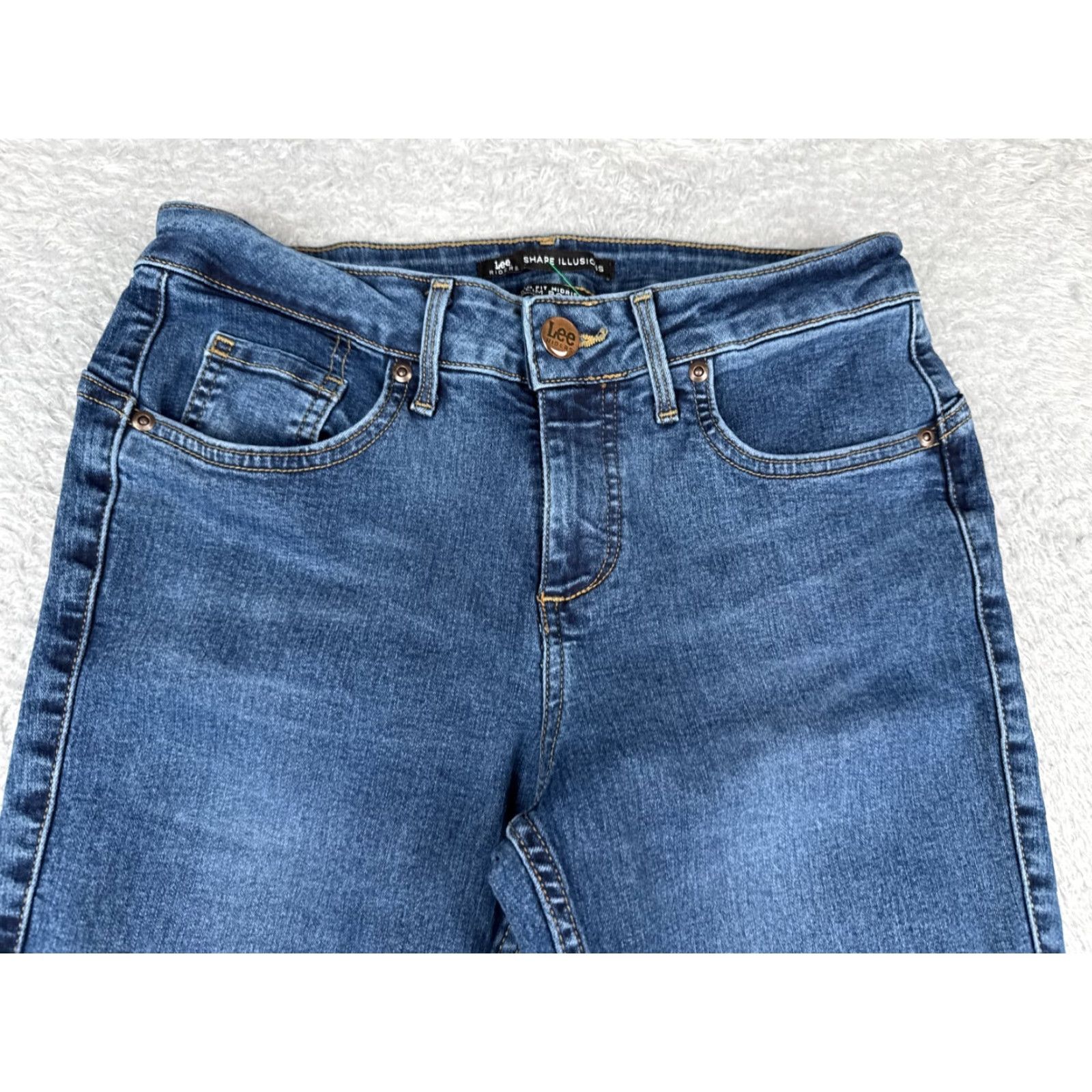 Lee Lee Jeans Women Blue Denim Slim Bootcut 28x30 Mid Rise Cotton 5-Pocket Zipper Distressed Regular 30" Inseam Jeans Mens? Size 28" / US 6 / IT 42 - 4 Thumbnail
