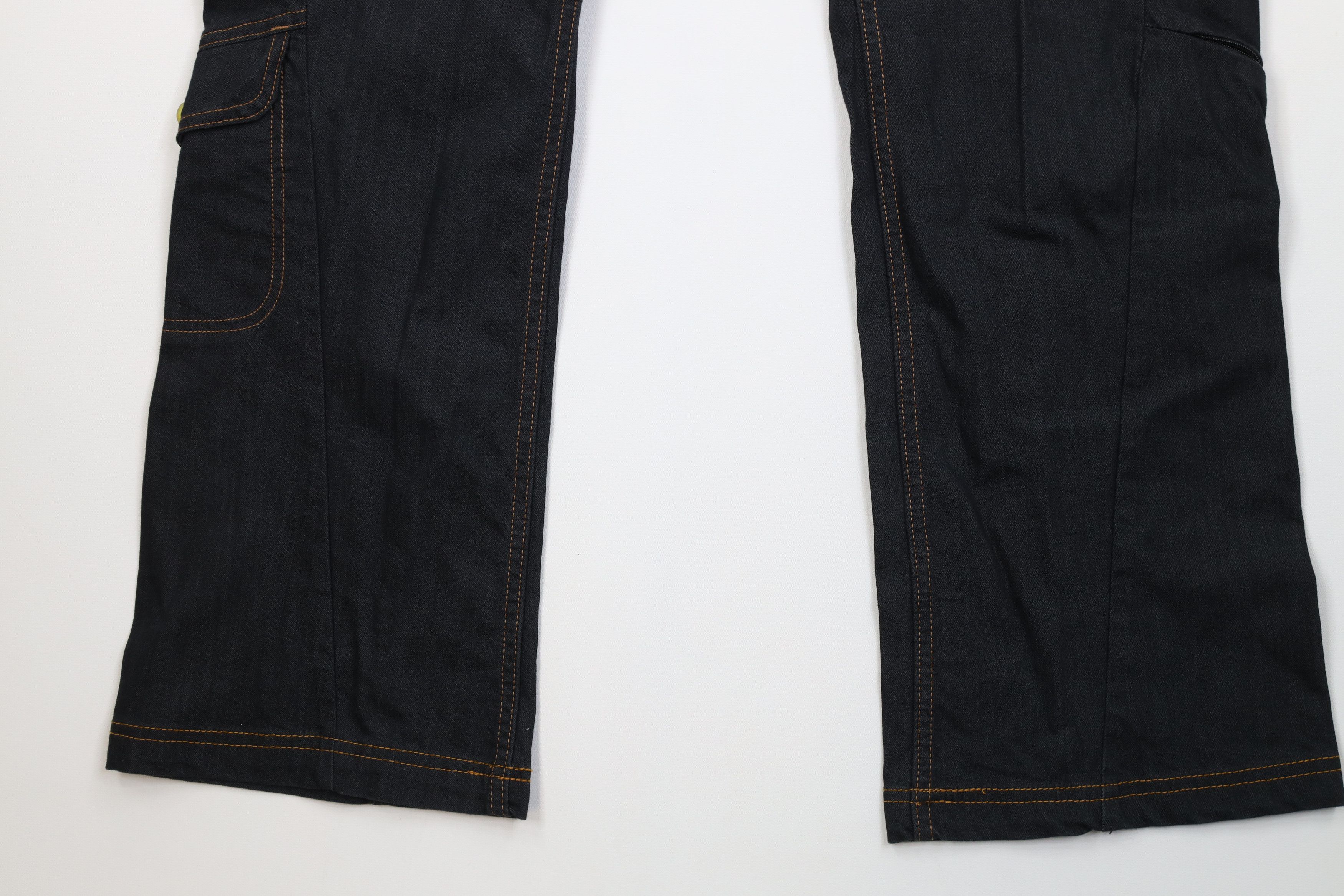 Athleta Faded Flared Wide Leg Denim Cargo Jeans Pants Indigo