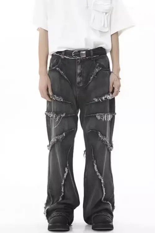 Japanese Brand × Jean Retro punk distressed fringe raw denim jeans pants Size US 31 - 3 Thumbnail