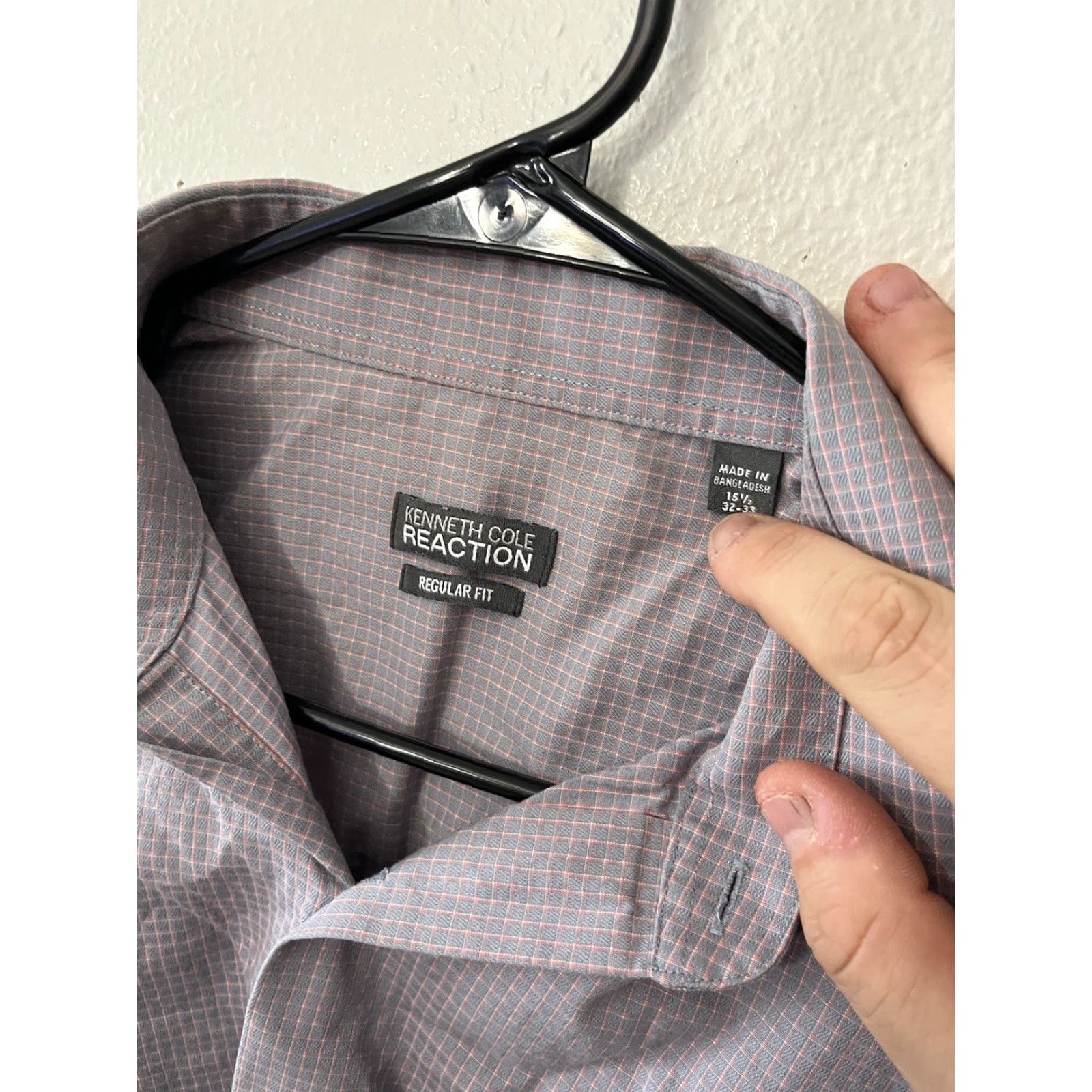 Kenneth Cole KENNETH COLE REACTION Mens Dress Shirt Wrinkle Free Long Sleeve Regular Fit Purple Gingham 15.5 32/33 Size 40R - 3 Thumbnail