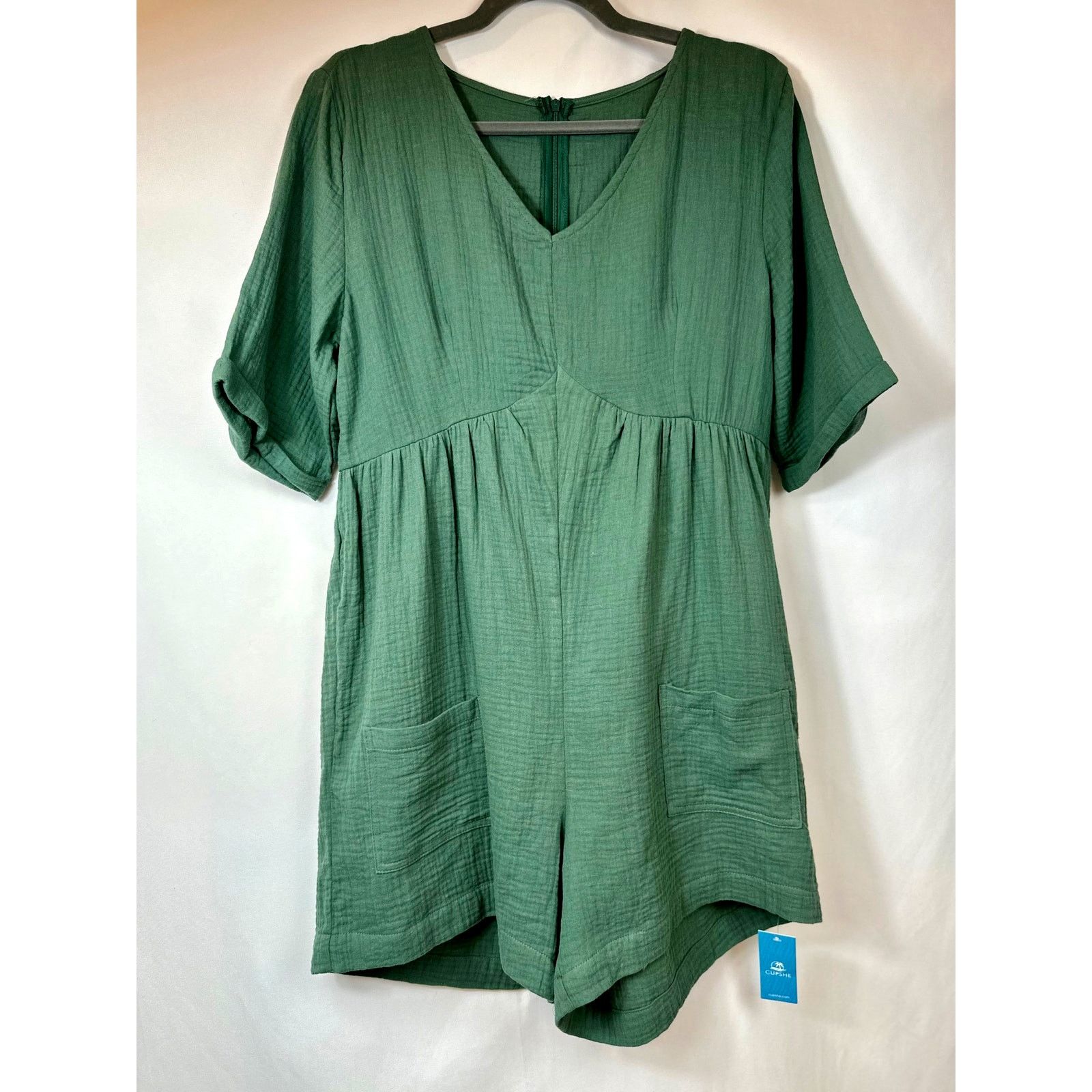 Other Cupshe Romper V Neck Wide Leg Pockets Beach Green L Size 32" / US 10 / IT 46 - 8 Thumbnail