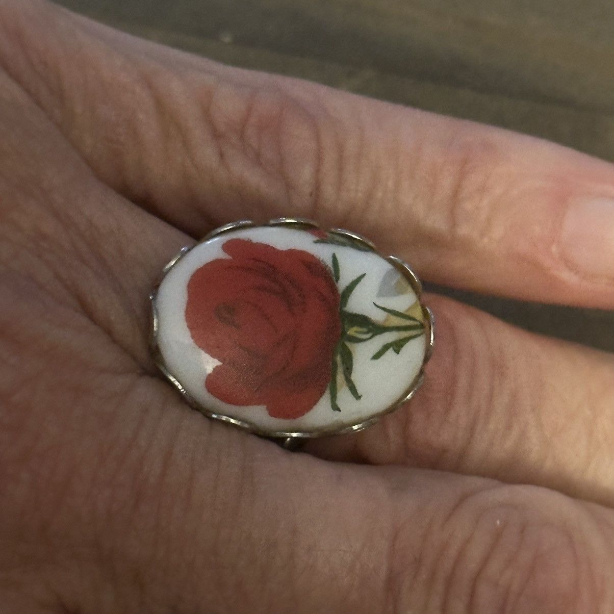 Vintage Vintage porcelain painted rose cuff ring Size ONE SIZE - 3 Thumbnail
