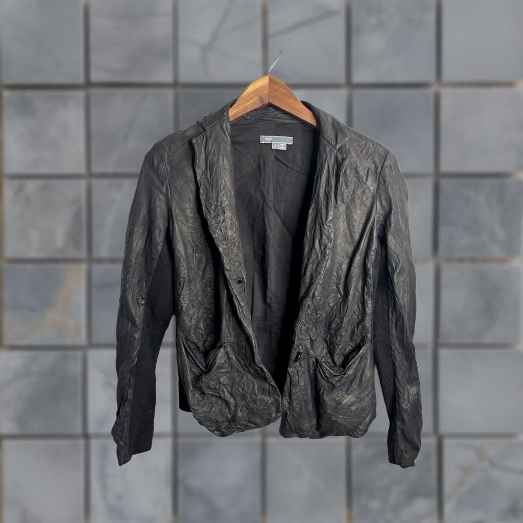Vince Vince Womens Jacket Black Textured Leather Blazer Two Button Wool Side Panels Size 2 Size XS / US 0-2 / IT 36-38 - 1 Thumbnail
