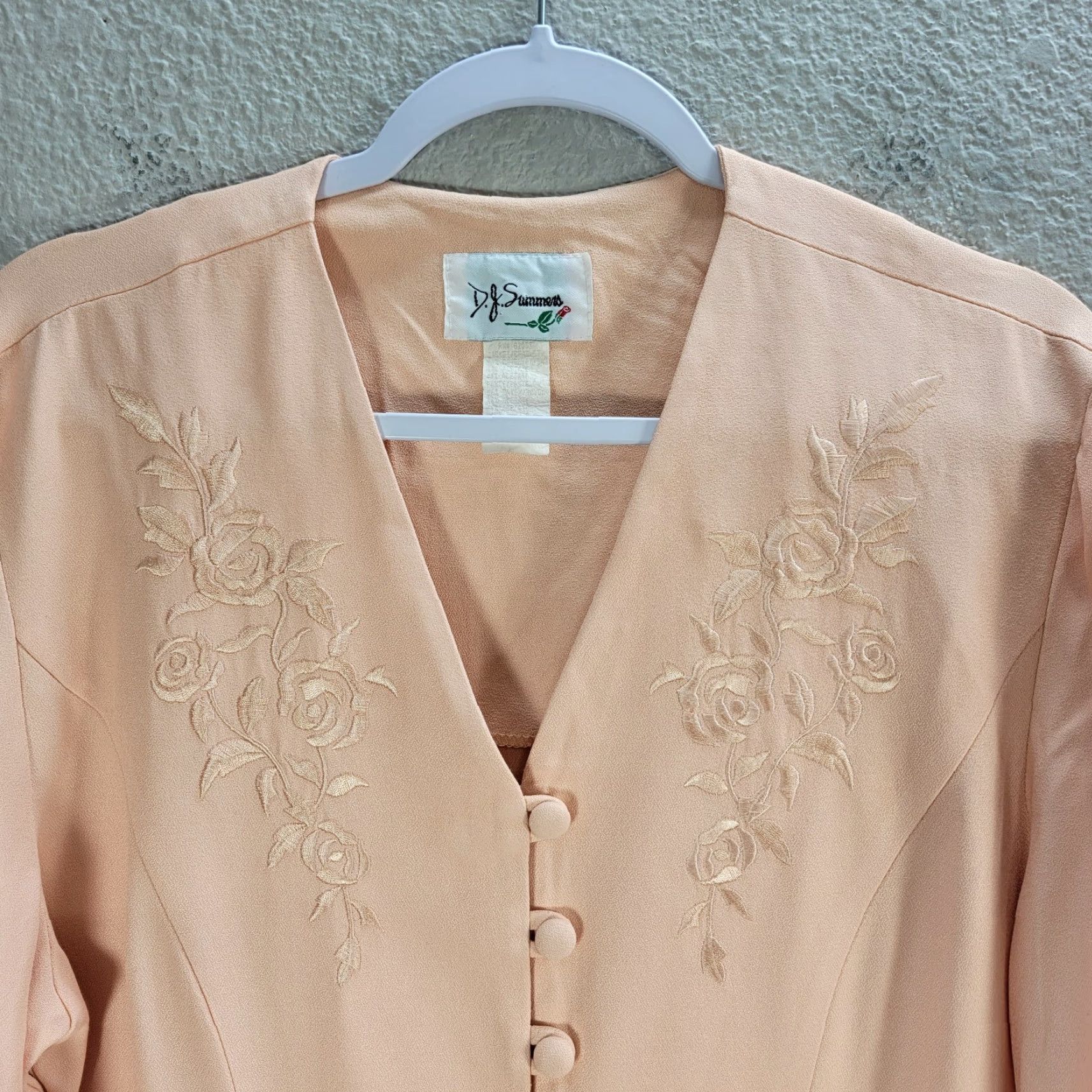 Vintage Vtg D. J. Summers Granny Embroidered Floral Evening Jacket Blazer Peach Sz 12 Size XL / US 12-14 / IT 48-50 - 5 Thumbnail