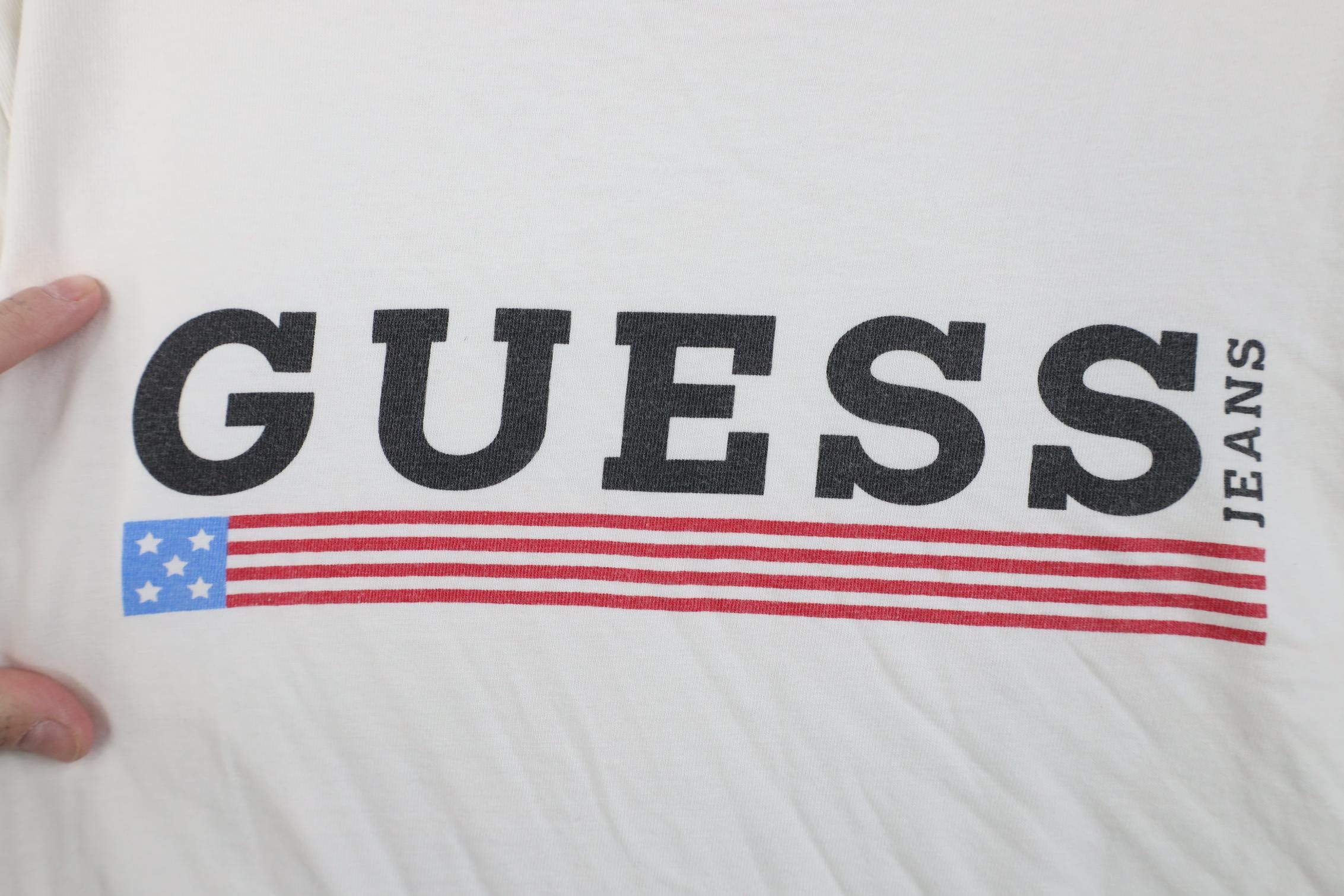 Guess Vintage 90s Guess Jeans Spell Out USA Flag T-Shirt White Size S / US 4 / IT 40 - 4 Thumbnail