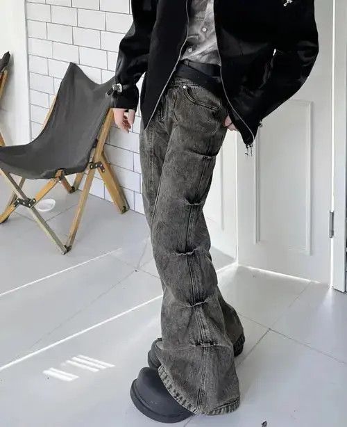 Japanese Brand × Jean Opium Cargo Flared Stack Jeans, Wide Leg