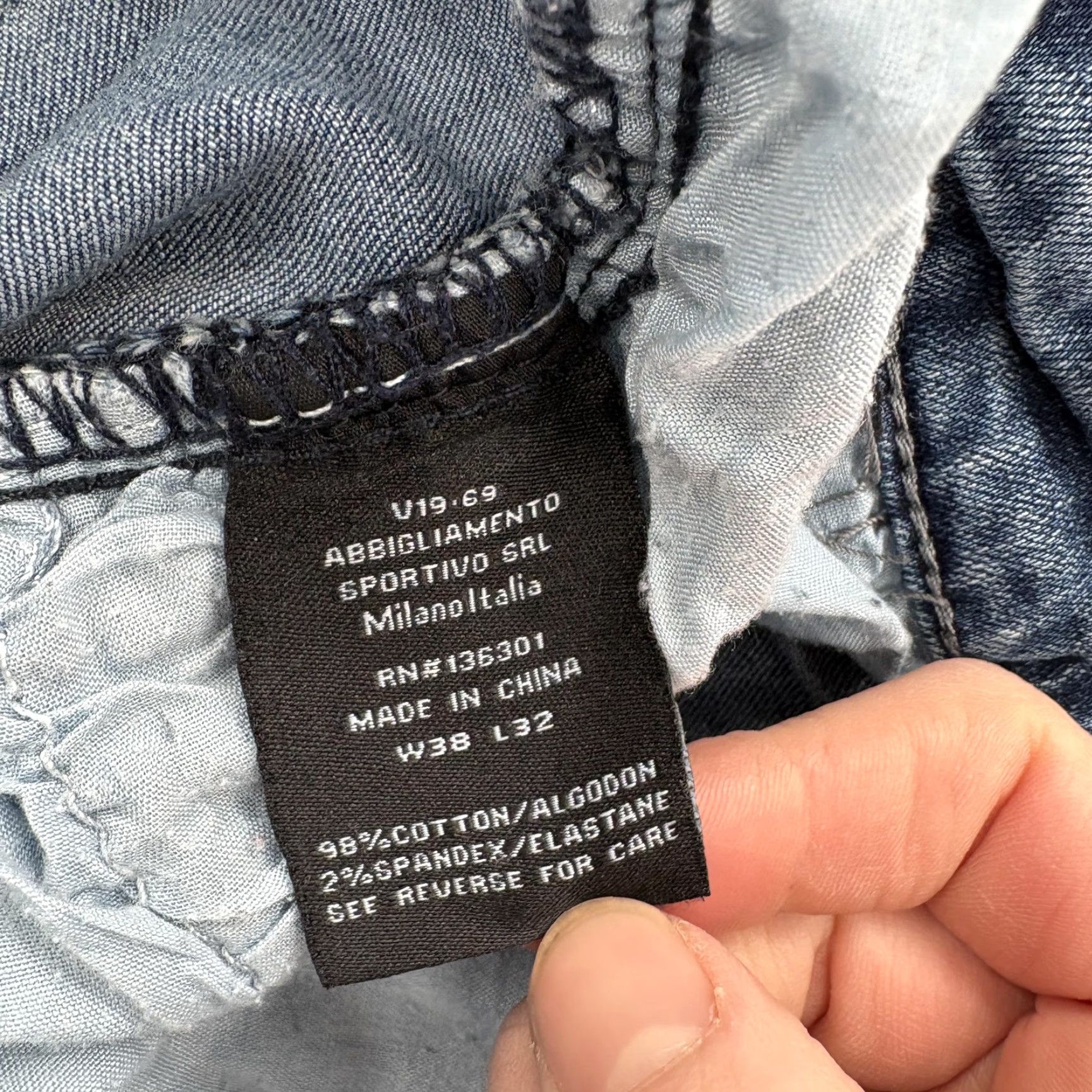 Vintage V19.69 Italia Jeans Mens 38x32 Blue Medium Wash Slim Skinny Moto Biker Cargo Zip Shirt Size US 38 / EU 54 - 6 Thumbnail