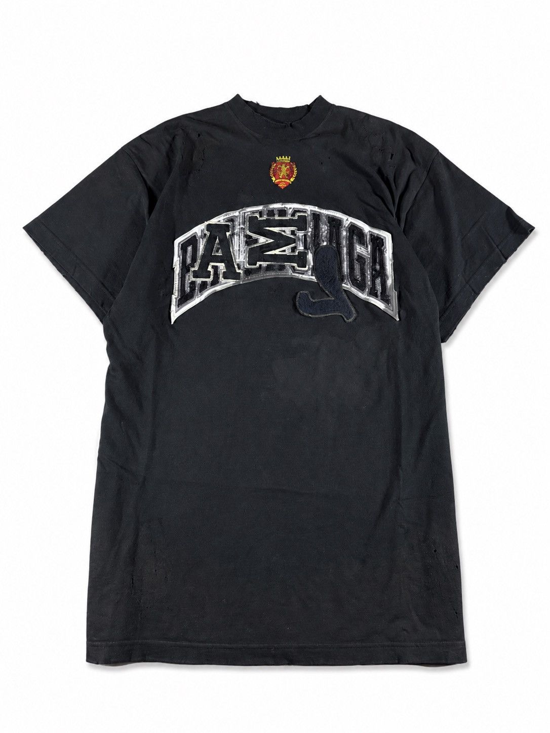 Balenciaga Balenciaga Destroyed Paris Logo Patch T-Shirt – Black Size US M / EU 48-50 / 2 - 1 Thumbnail