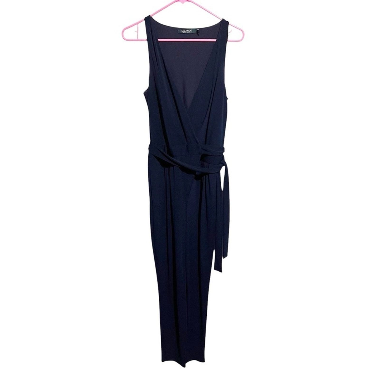Lauren Ralph Lauren Ralph Lauren Navy Sleeveless Belted Jumpsuit Stretch Size M Size 28" / US 6 / IT 42 - 1 Thumbnail