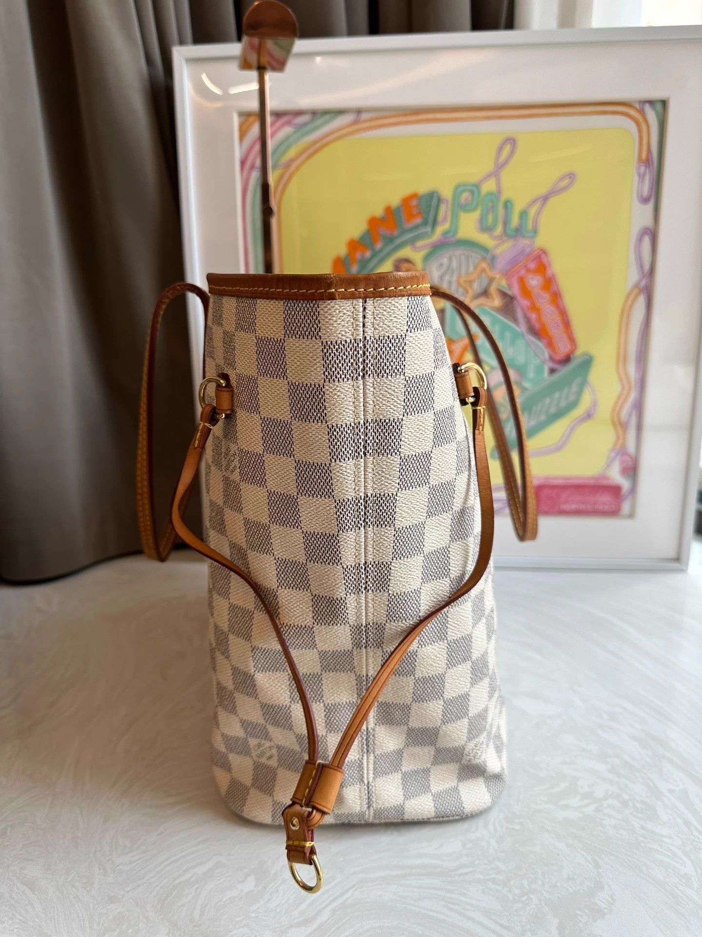 Louis Vuitton LV Neverfull White Damier Azur MM Tote Size ONE SIZE - 7 Thumbnail
