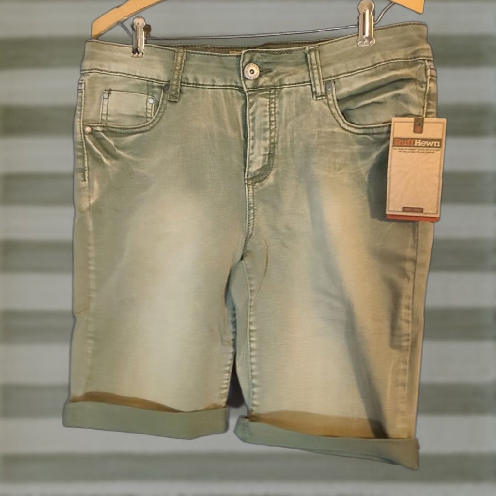 Denime VINTAGE Ruff Hewn Womens Green Denim Jean Shorts 10 Casual Cut-Off 100% Cotton Denim Zip Front Machine Washable Womens Shorts Size 32" / US 10 / IT 46 - 1 Thumbnail