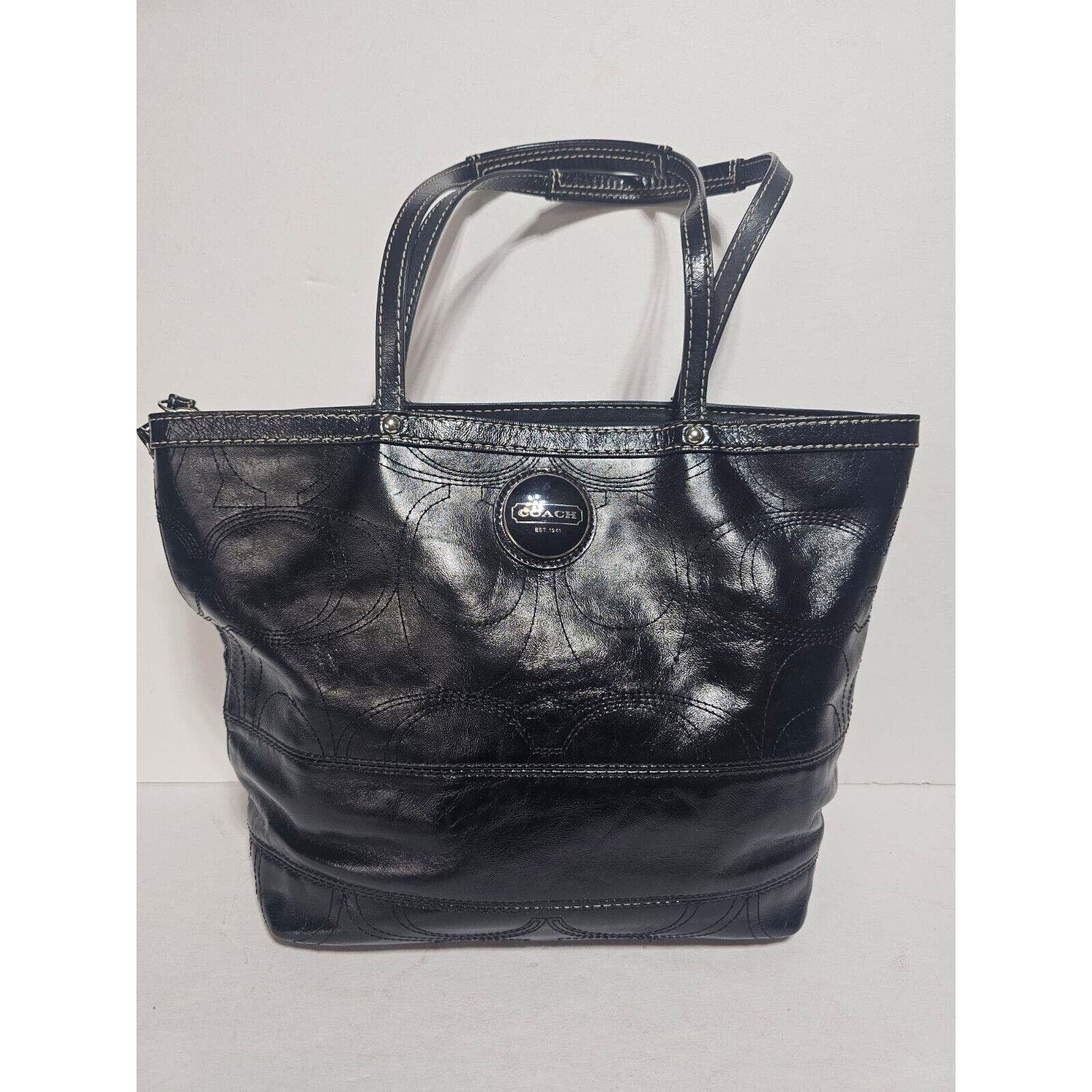 Coach Coach Purse Signature Stitched BLACK Patent Leather F15142 Size ONE SIZE - 2 Thumbnail