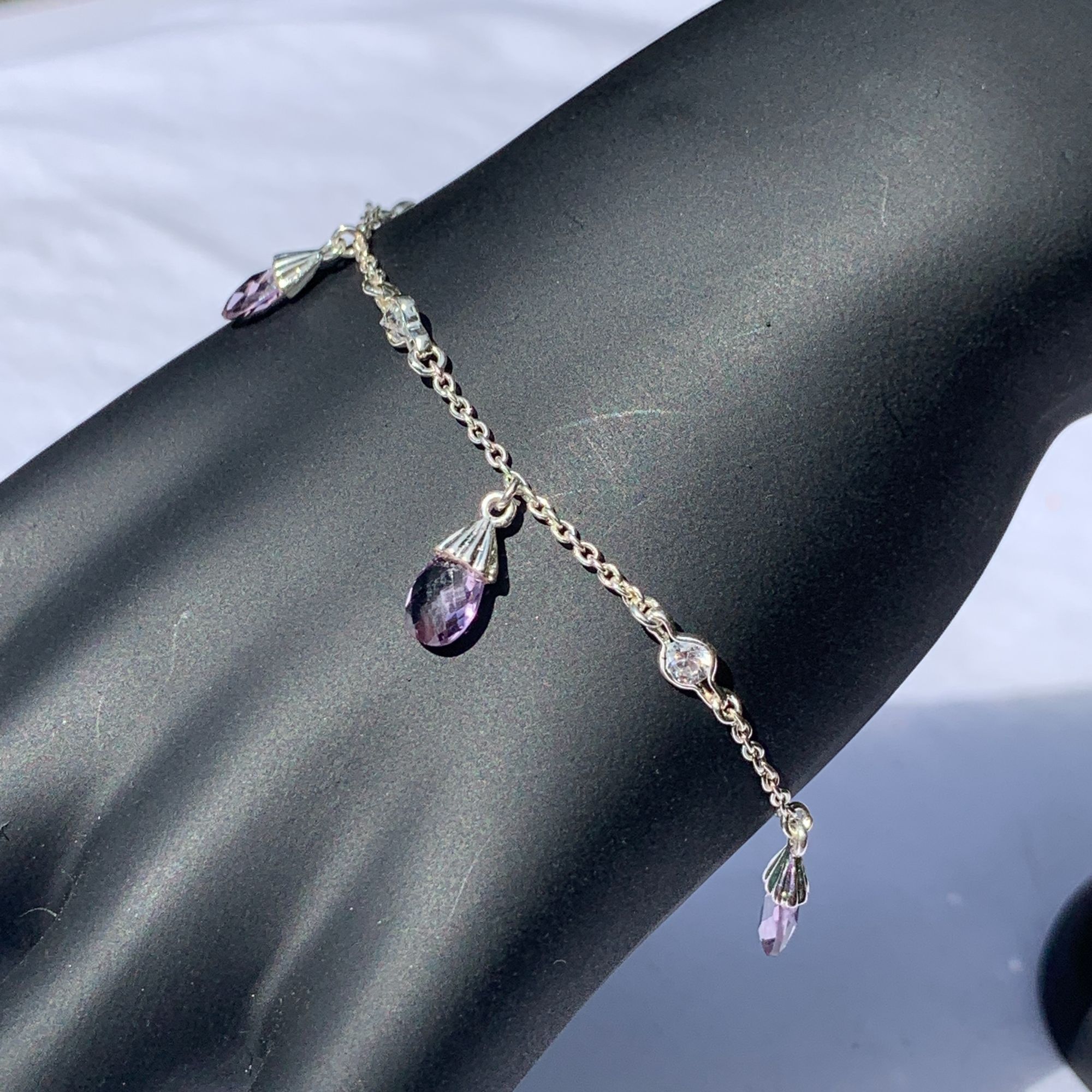 Designer Women's Small Charm Bracelet with Purple and Cubic Zirconia Size ONE SIZE - 8 Thumbnail