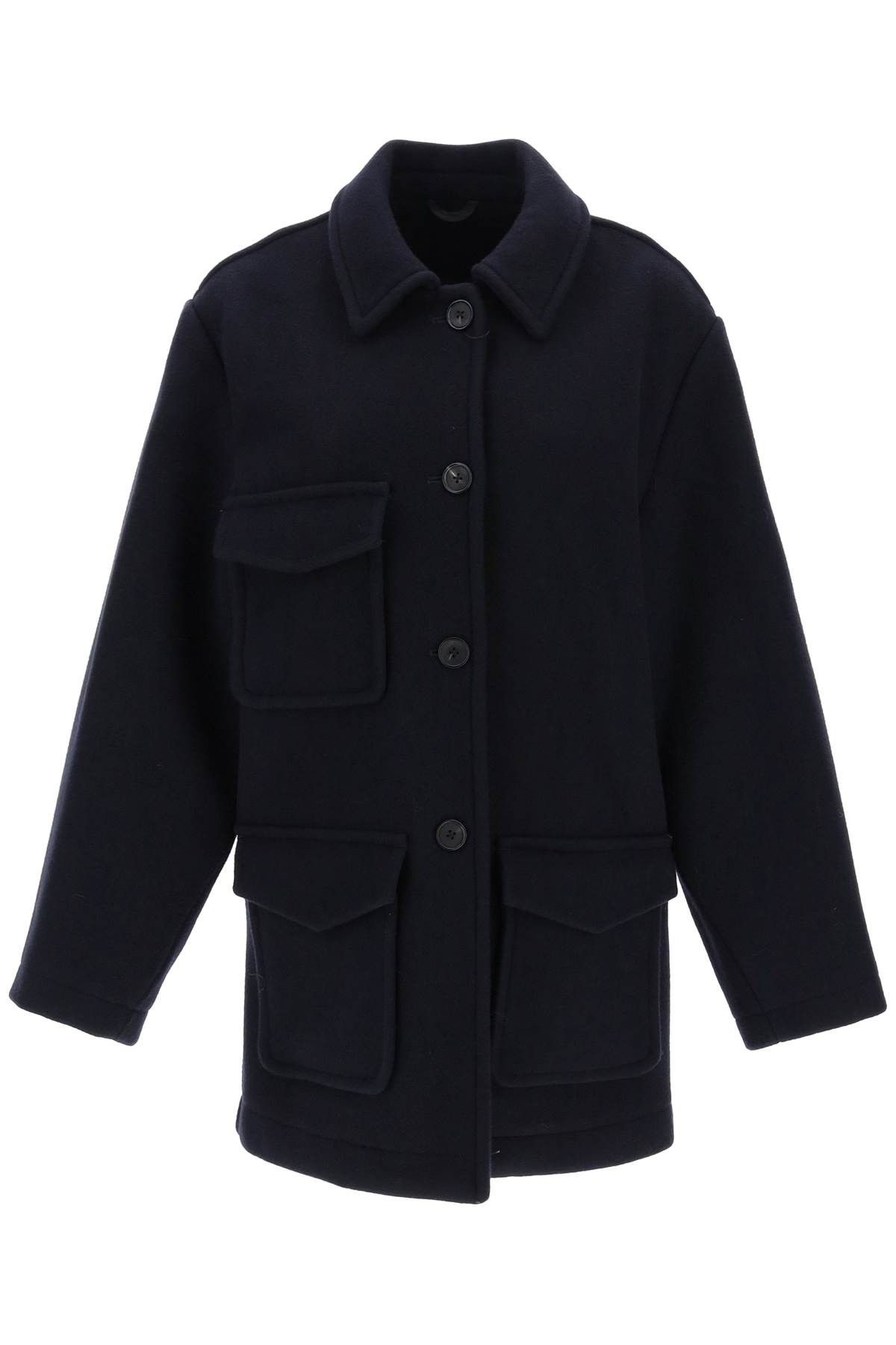 image of Toteme Single-Breasted Midi Peacoat in Navy, Women's (Size Small)