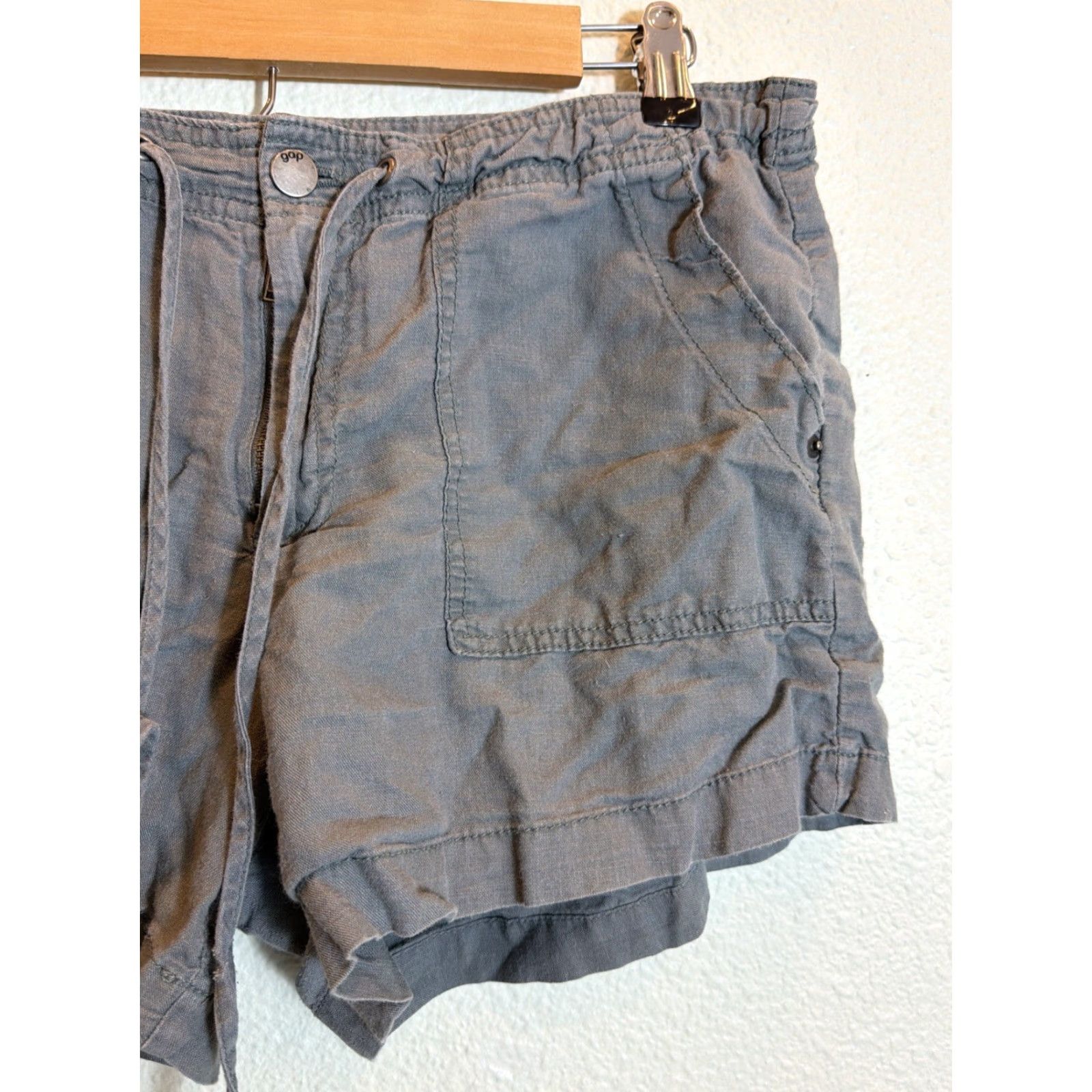 Gap Gap Chino Shorts Women's 10 Linen Cotton Olive Drawstring 34x4 Regular Green Size 32" / US 10 / IT 46 - 4 Thumbnail