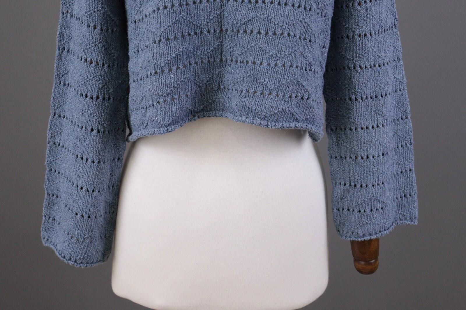Designer Gudrun Sjoden Blue Lagenlook Crochet Knit Sweater Size S Size S / US 4 / IT 40 - 8 Thumbnail