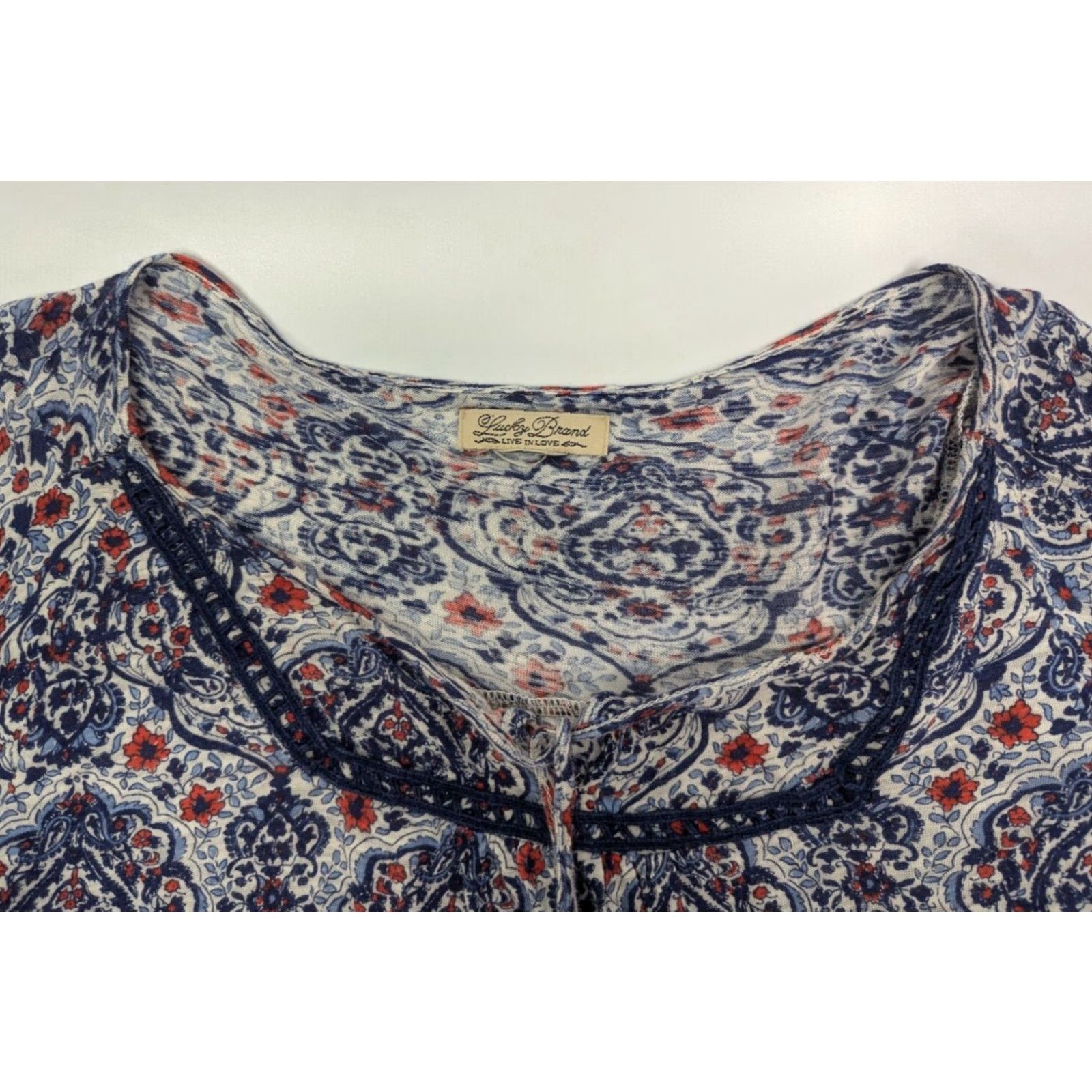 Lucky Brand Lucky Brand Blouse Shirt Women's 1X Geometric Short Sleeve Tie Front Top Multicolor Comfort Easy Care Casual Workwear 90s Style Ladies Size XL / US 12-14 / IT 48-50 - 5 Thumbnail