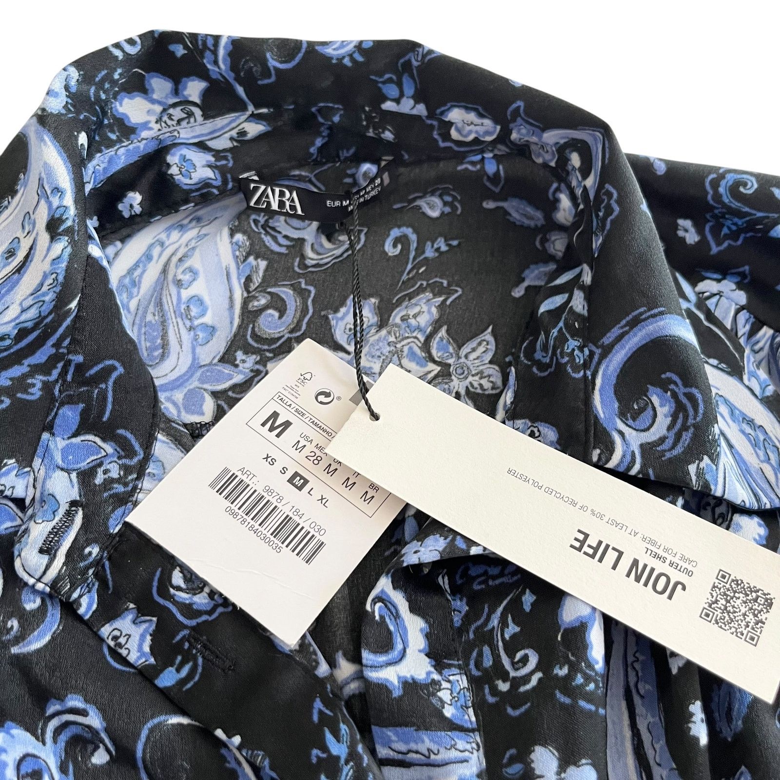 Zara ZARA Blue Black Printed Flounced Shirt Dress M Mini Belted Size M / US 6-8 / IT 42-44 - 8 Thumbnail