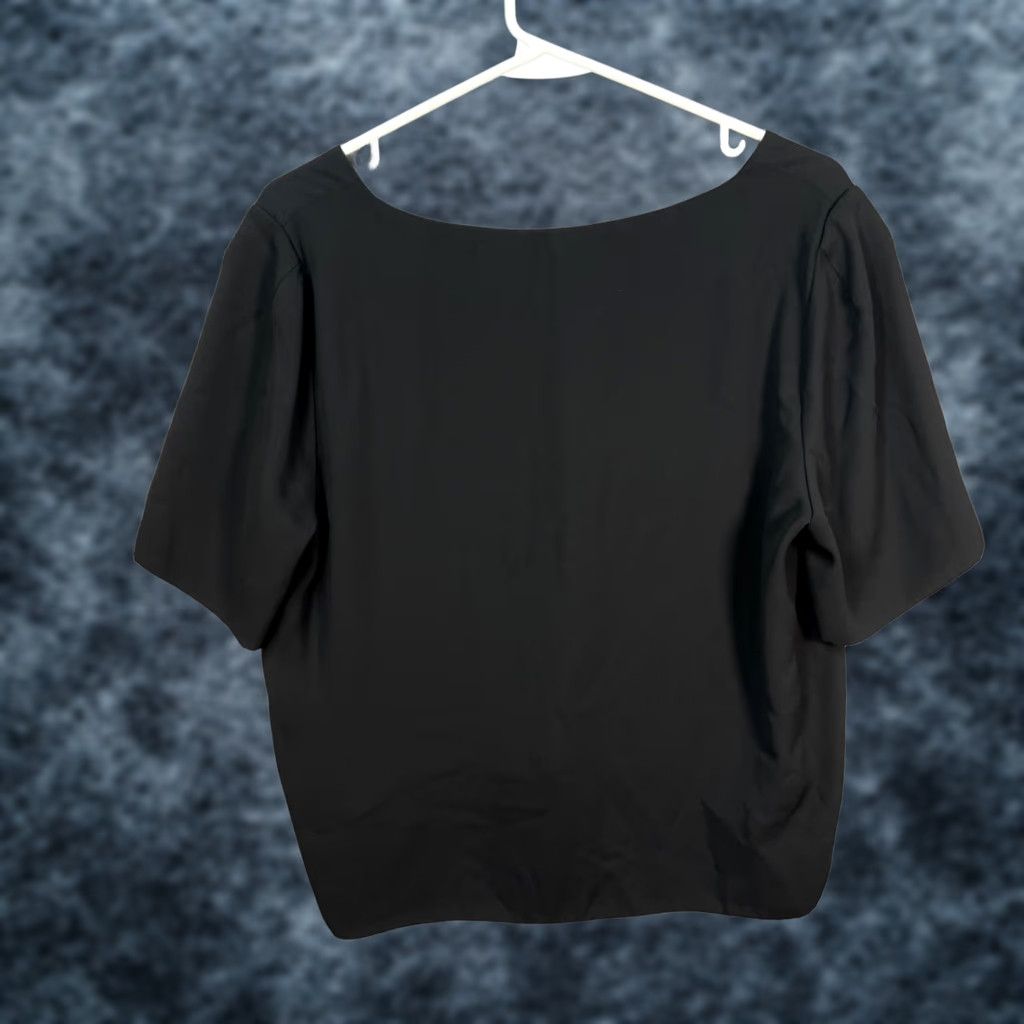 Vintage Babaton Blouse Shirt Womens Large Black V-Neck Short Sleeve 100% Polyester Shirt Blouse Womens L Black Polyester 8/10 Vintage: No Size L / US 10 / IT 46 - 1 Thumbnail