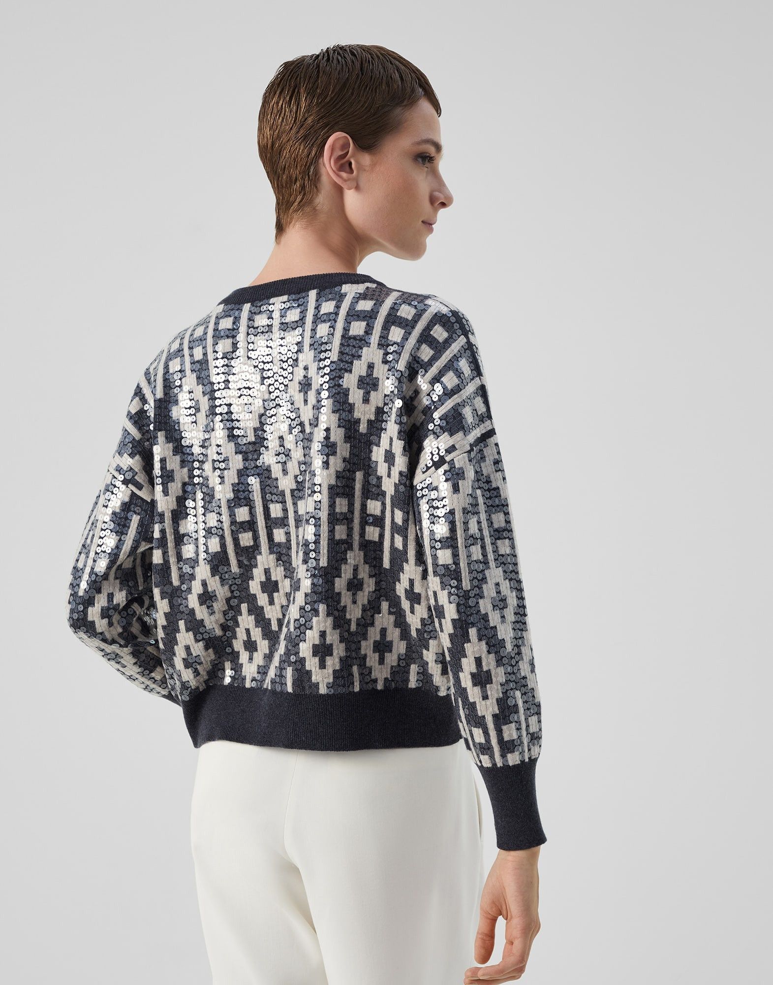 Brunello Cucinelli o1y0825 Crewneck Sweater in Black/Ivory Size M / US 6-8 / IT 42-44 - 4 Thumbnail