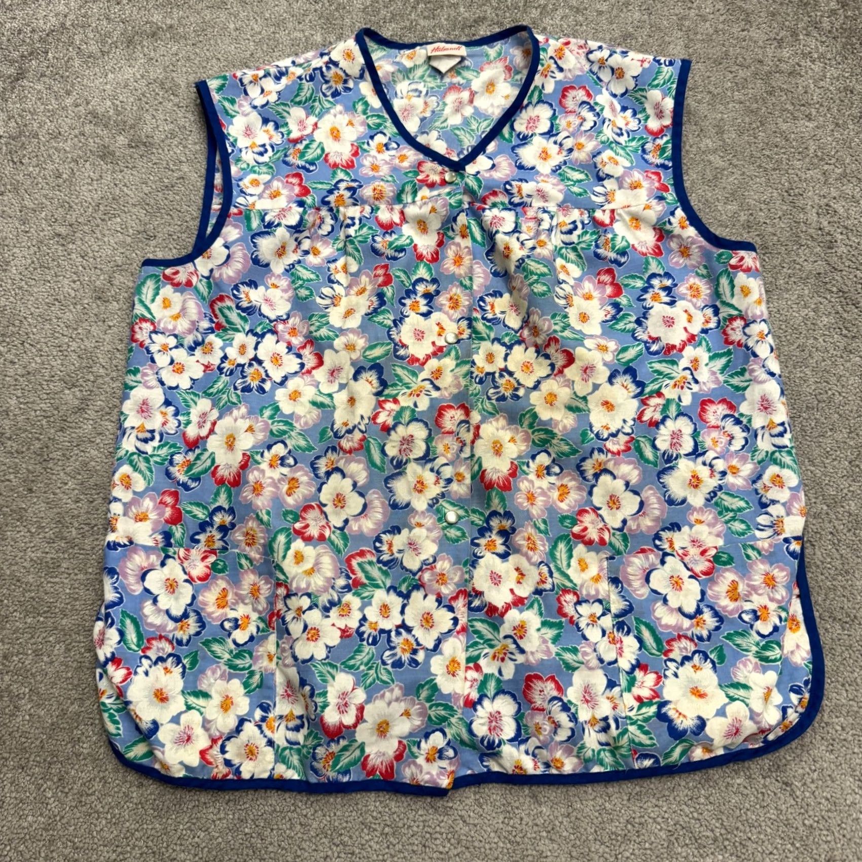 Haband VINTAGE Haband Floral Vest Pearl Snap Button Up Top Womens Large Blue Pockets Size L / US 10 / IT 46 - 2 Thumbnail