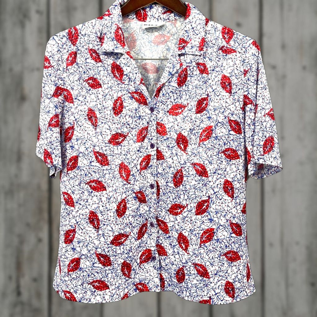 Gildan VTG Gilda of California Blouse Womens L Button Front Polyester Blue Floral Short Sleeve Collared Regular Basic 90s Theme Mens Women Size L / US 10 / IT 46 - 1 Thumbnail