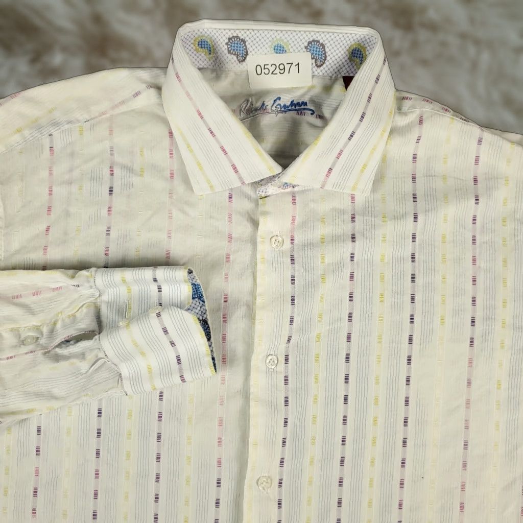 Robert Graham Robert Graham Shirt Mens XL White Striped Button-Up Long Sleeve Casual Size US XL / EU 56 / 4 - 1 Thumbnail