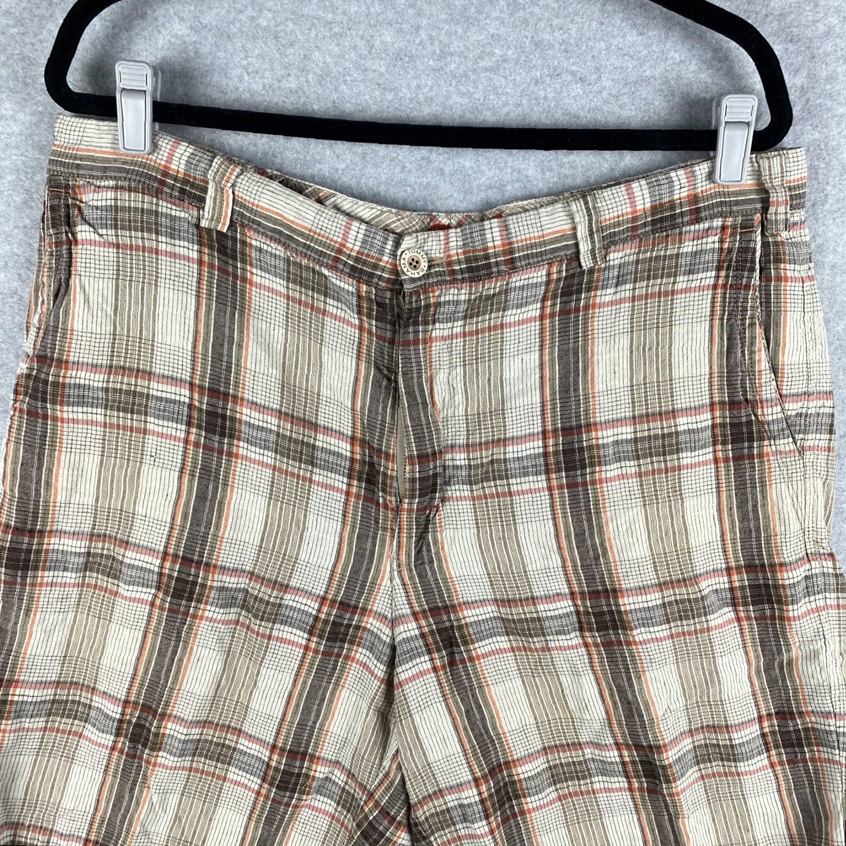 Tommy Bahama Tommy Bahama Shorts Mens 38 Brown Ivory Silk Linen Plaid Button Pocket Size US 38 / EU 54 - 2 Thumbnail