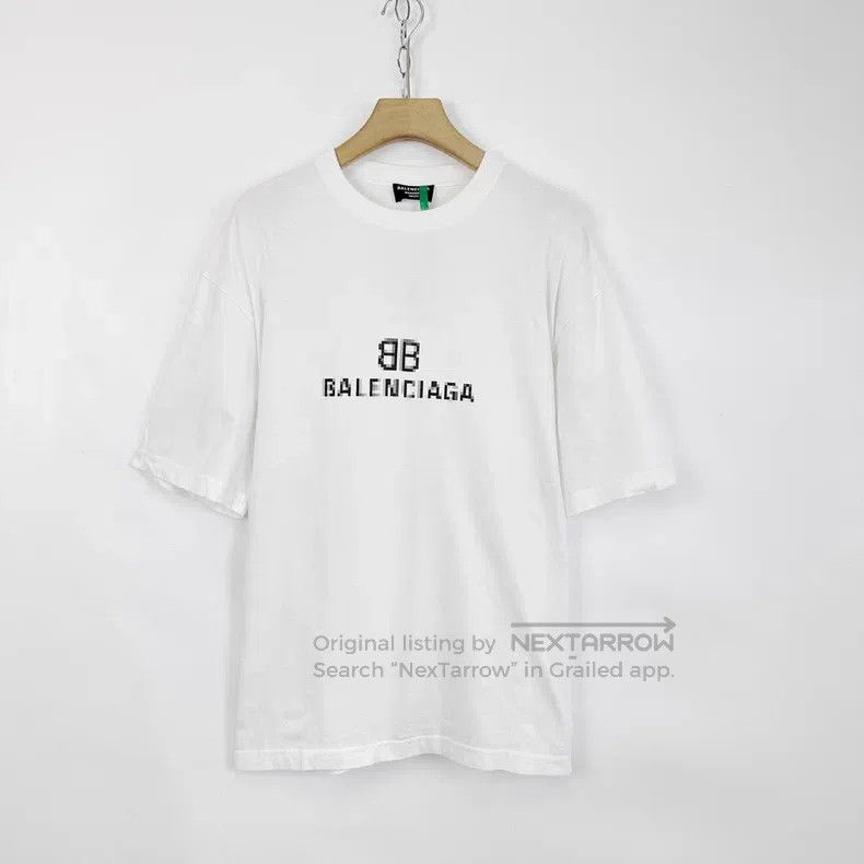 Balenciaga White Mosaic Logo Short Sleeve T-Shirt