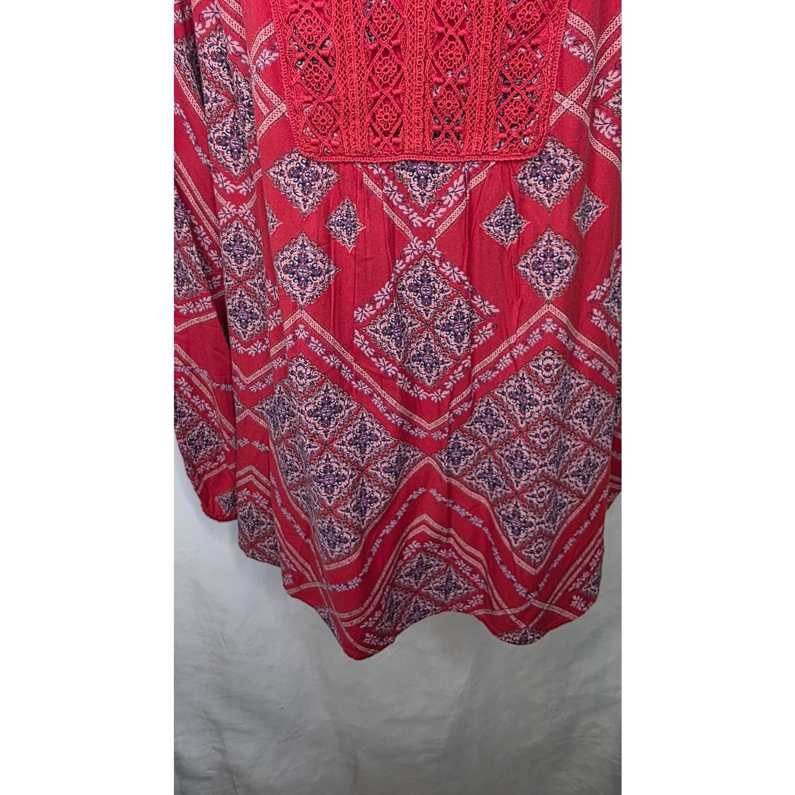 Other Vintage America Boho Peasant Blouse Red Embroidered Lace Size XL / US 12-14 / IT 48-50 - 10 Thumbnail