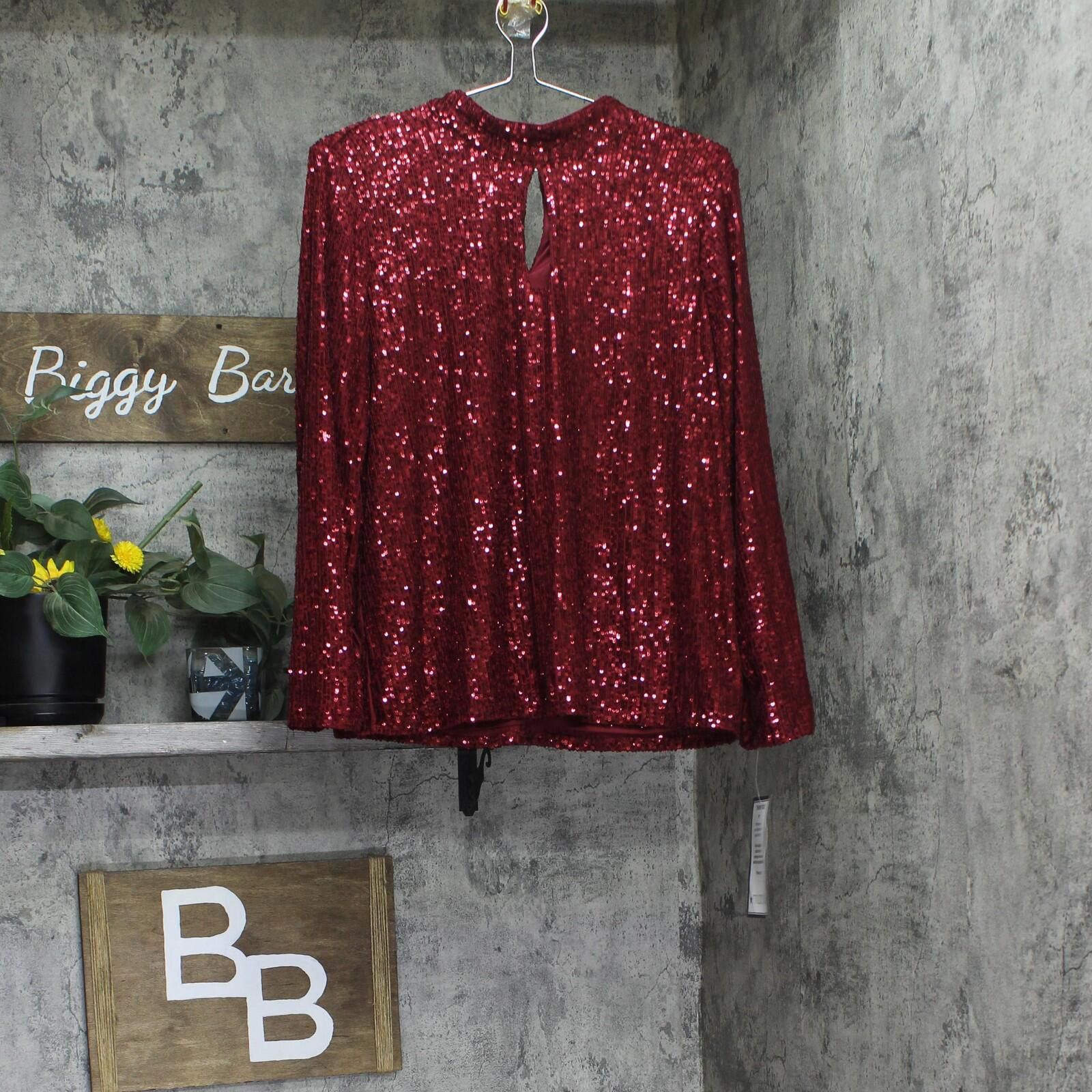 Other Nwt Msk Sequin Neck Long Sleeved Top Blouse Dark Wine Red L Size L / US 10 / IT 46 - 1 Thumbnail