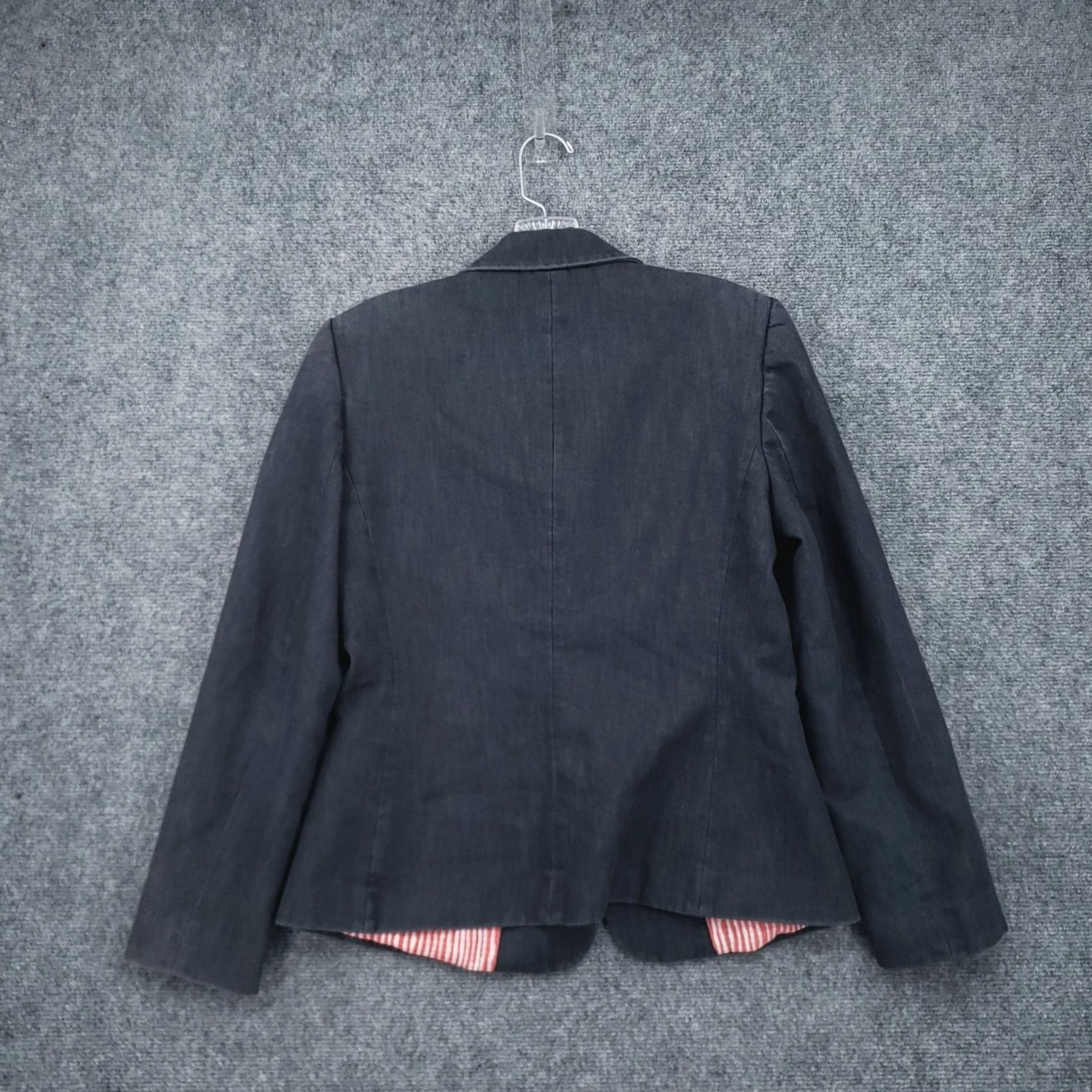 Vintage Alex Marie Blazer Womens 8 Blue Denim Striped Two Button Notched Jacket Suit Professional Everyday Wear Size M / US 6-8 / IT 42-44 - 2 Thumbnail