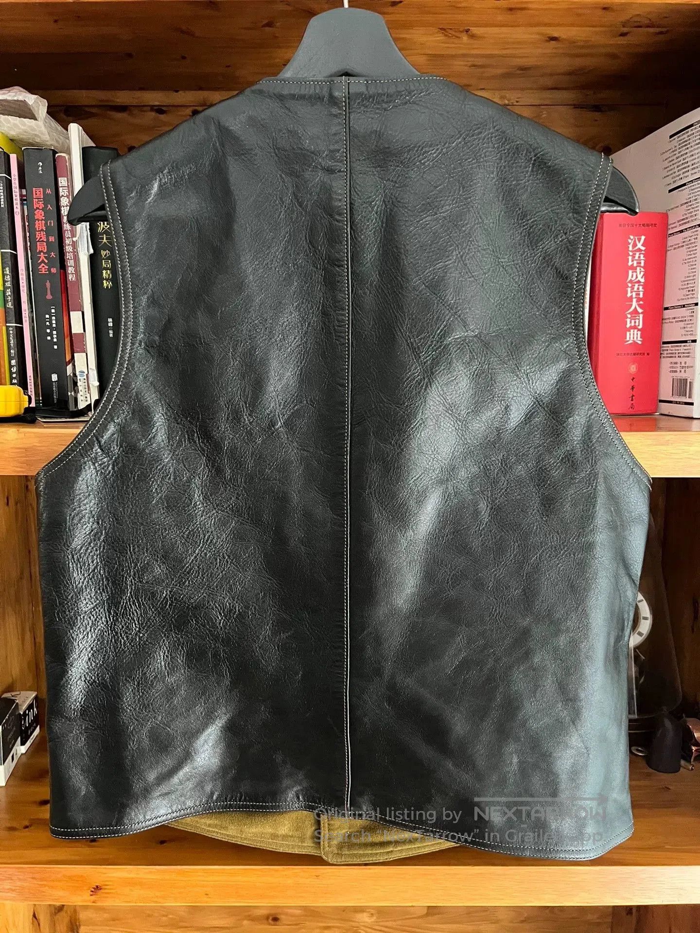 Freewheelers black leather vest with military green lining. Size US M / EU 48-50 / 2 - 5 Thumbnail