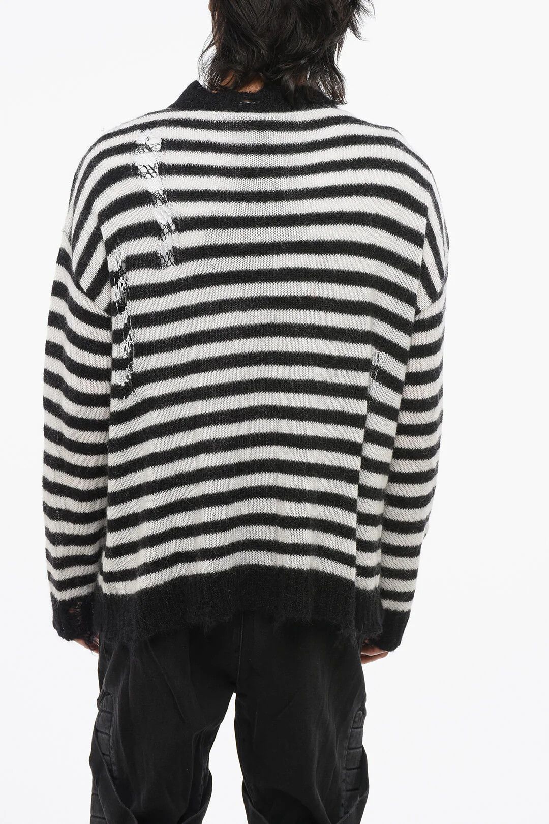 Balmain og1mm0326 Crewneck Vintage-Effect Striped Sweater BlackWhite Size US XS / EU 42 / 0 - 2 Thumbnail